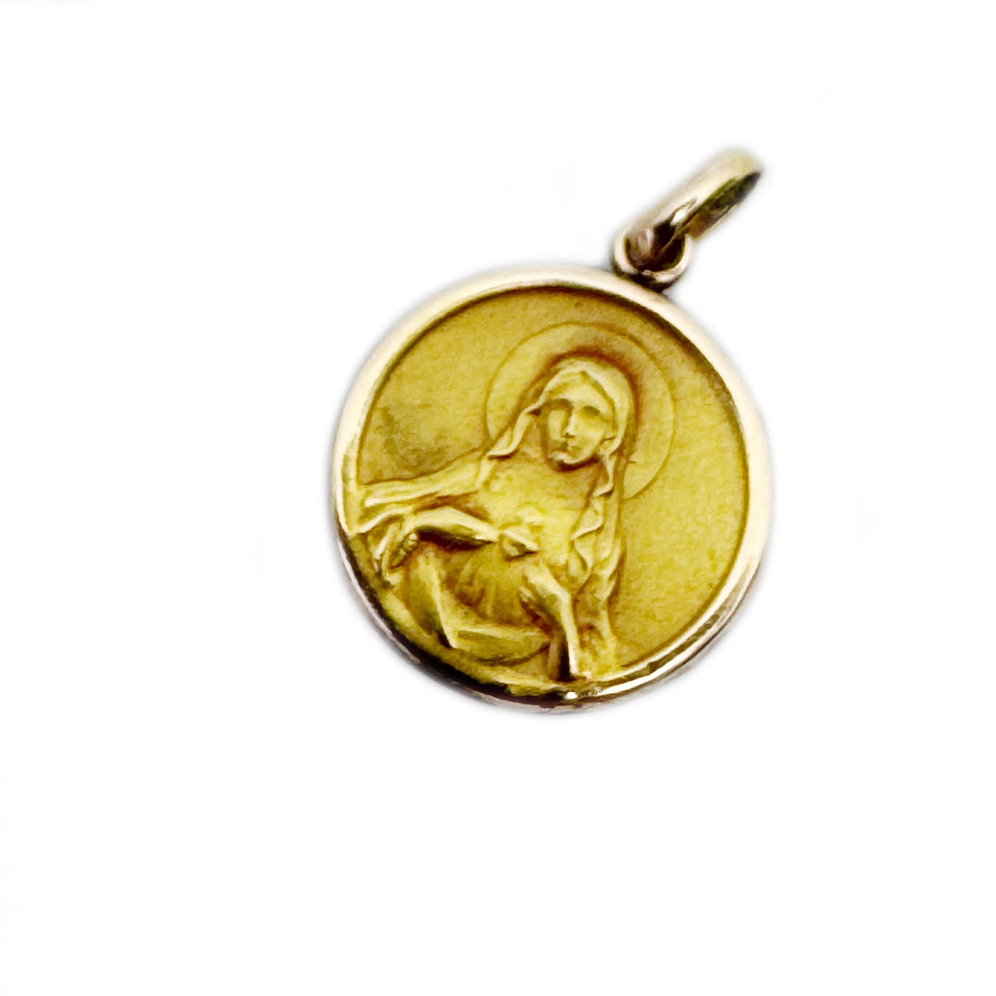 Antique 18k Gold Virgin Mary Medal, Immaculate Heart of Mary Pendant, 1920s Portuguese Religious Charm, Catholic Jewellery Gift