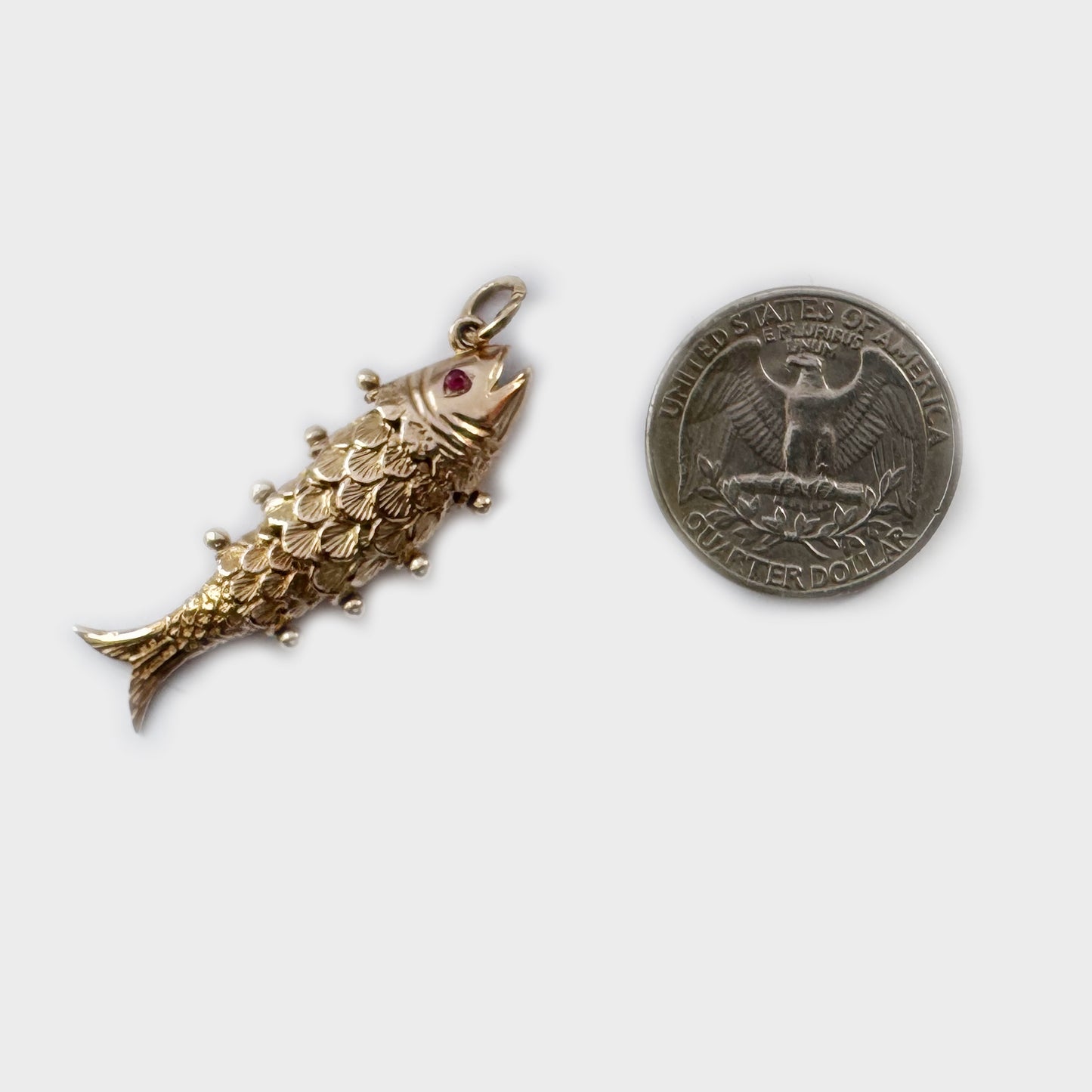 Vintage 9K Gold Fish, Articulated 9 ct Gold Fish Pendant, Animal Charm Pendant, Marine Jewellery Charm, Gold Jewelry Charm, 6.2 grams