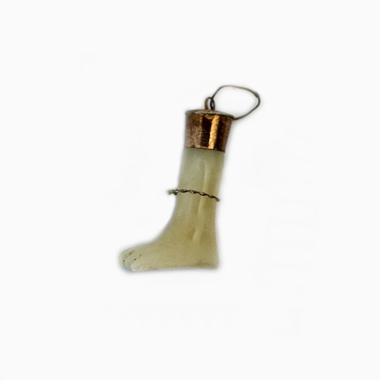 Vintage 1950s Leg Pendant, Resin Ex Voto Foot Charm with Gold-Plated Mount, Anatomical Amulet, Folk Talisman