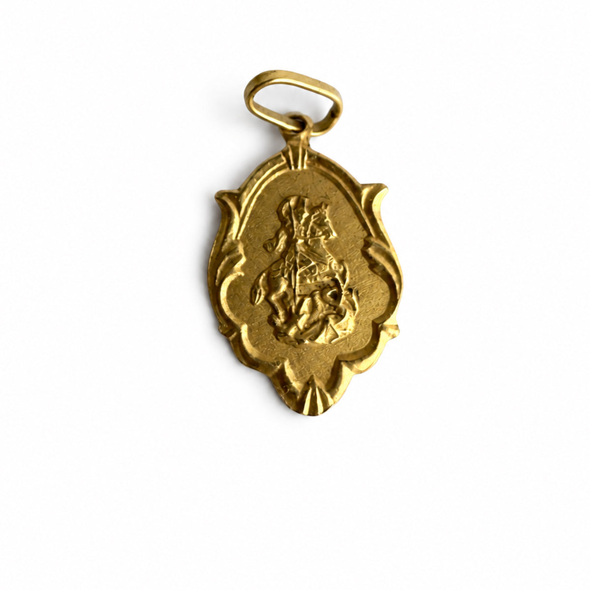 Vintage 18K Gold St George Medal, Saint George & Dragon Pendant, 1950s Catholic Religious Charm, 750 Gold