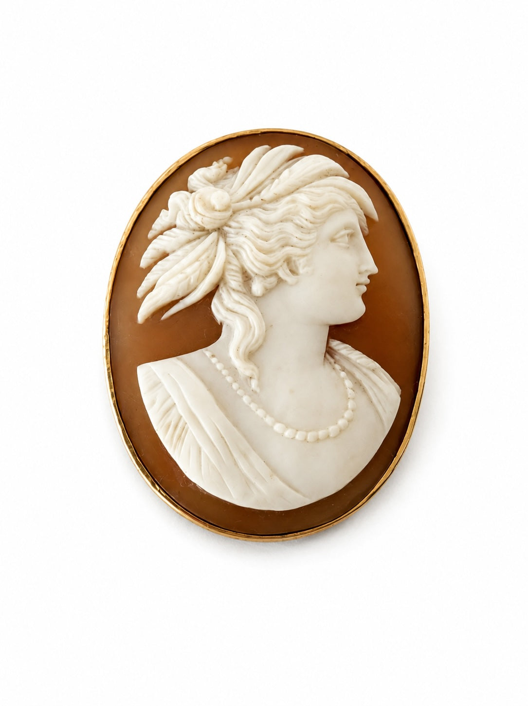 Antique Vintage 14k Gold Shell Cameo Brooch, Victorian Revival Italian Cameo Pin, Classical Lady Portrait Jewelry, 11 grams