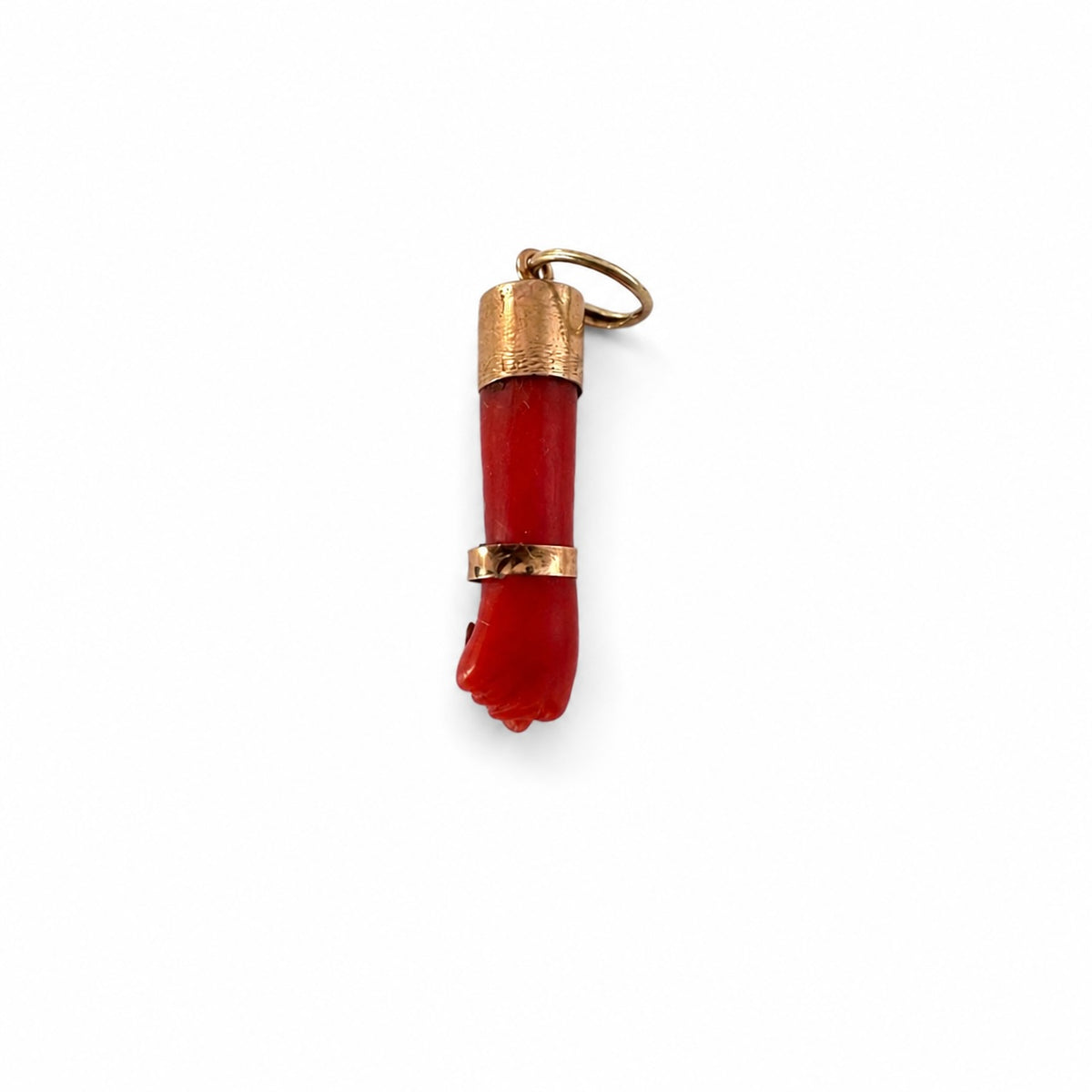 Antique Coral Figa Pendant, 9k Gold Mano Fico Charm, Natural Coral Hand Amulet, Edwardian Lucky Fist Pendant, Protective Talisman