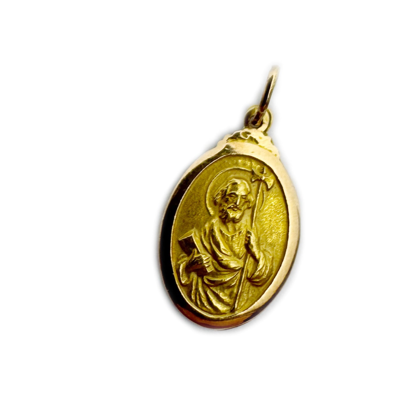 Vintage 18k Gold Saint Jude Thaddeus Medal Pendant, Catholic Patron of Lost Causes Charm, Small Religious Gold Pendant Gift