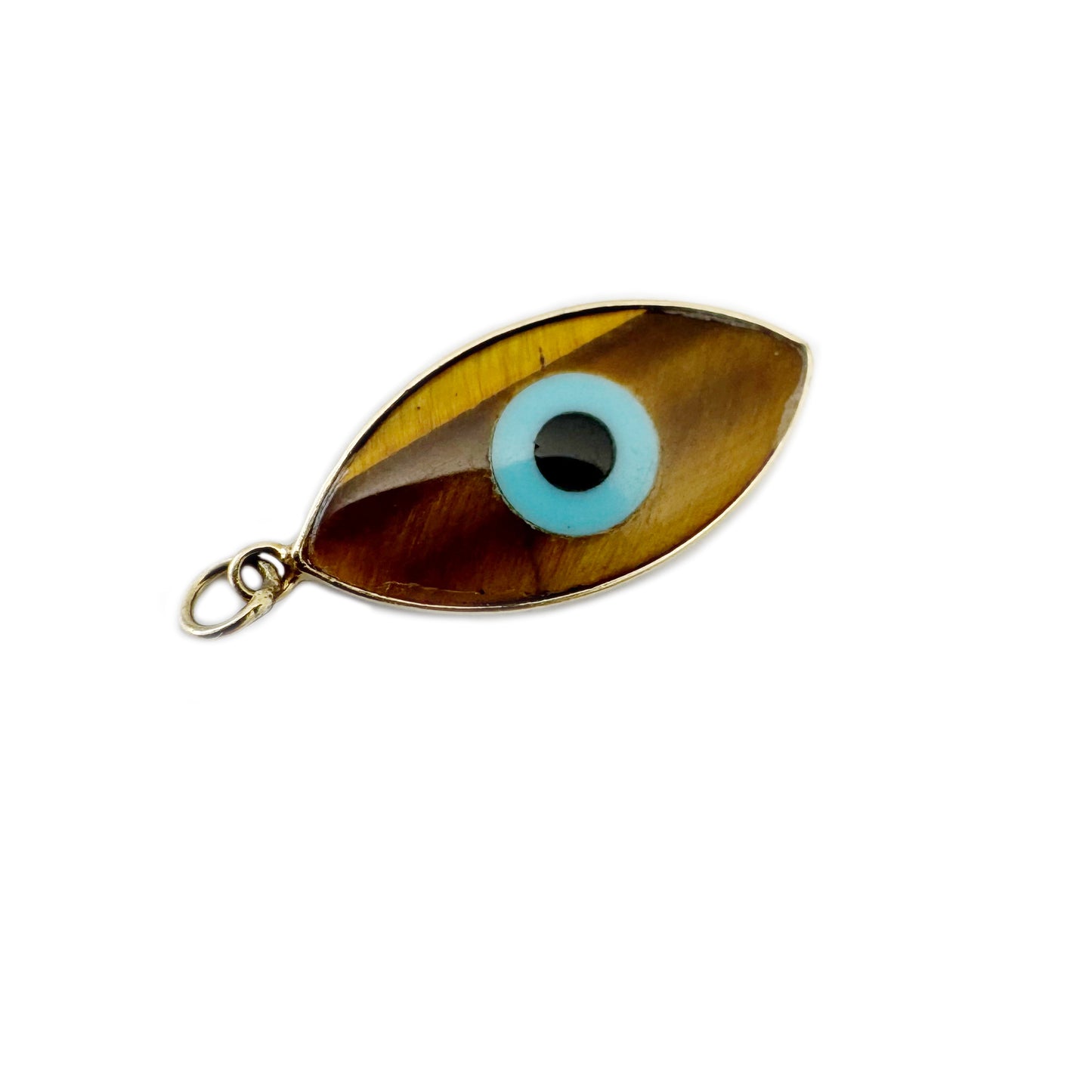 Vintage 18K Gold Tiger's Eye Evil Eye Charm Pendant, Lucky Protection Talisman, Blue Eye Amulet, Italian Gold Nazar Pendant, Tiger Eye