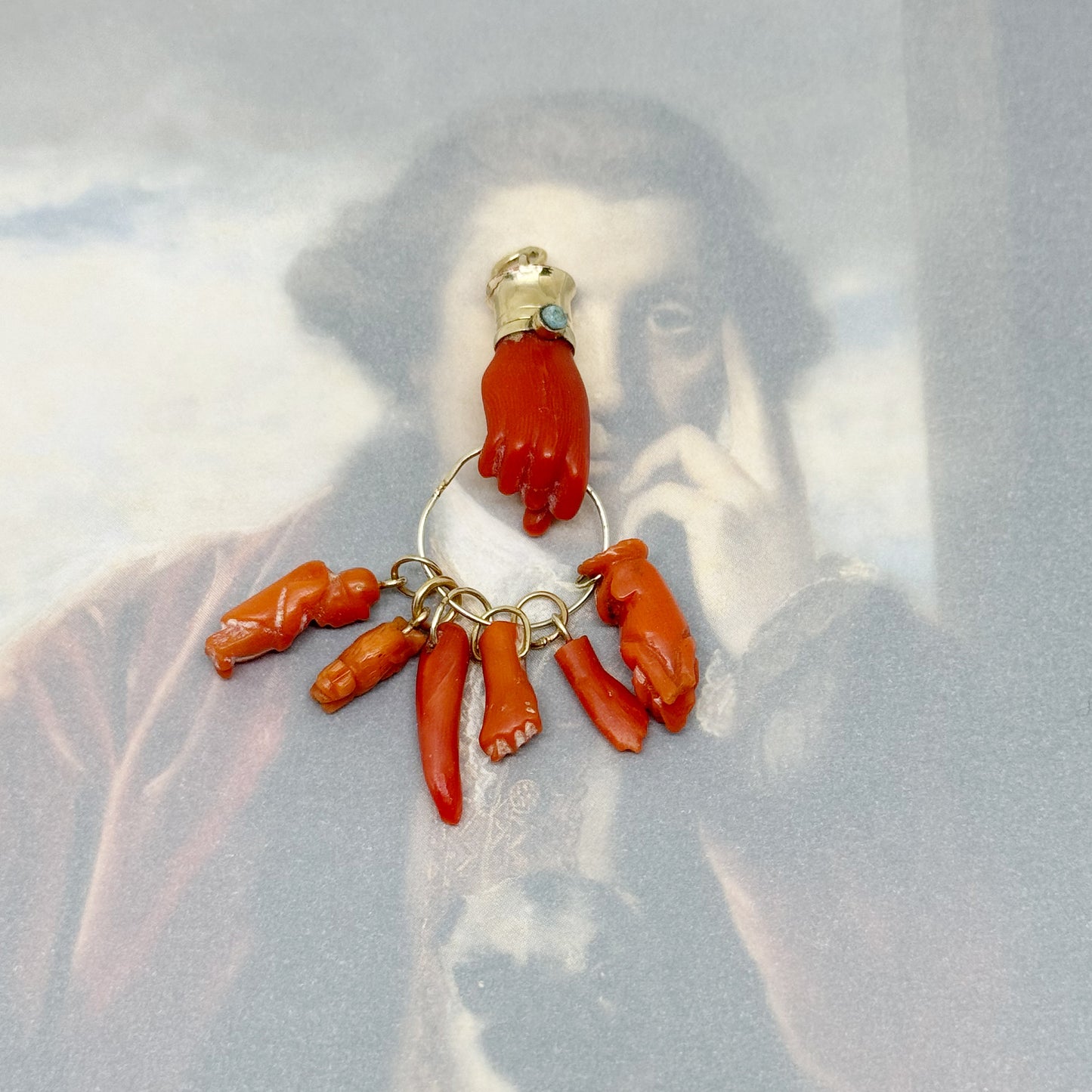 Antique 9k Gold Coral Hand Charm, 19th Century Natural Coral Fist Pendant, Victorian Figa Charm, Lucky Charm, Hand Amulet, Coral Evil Eye