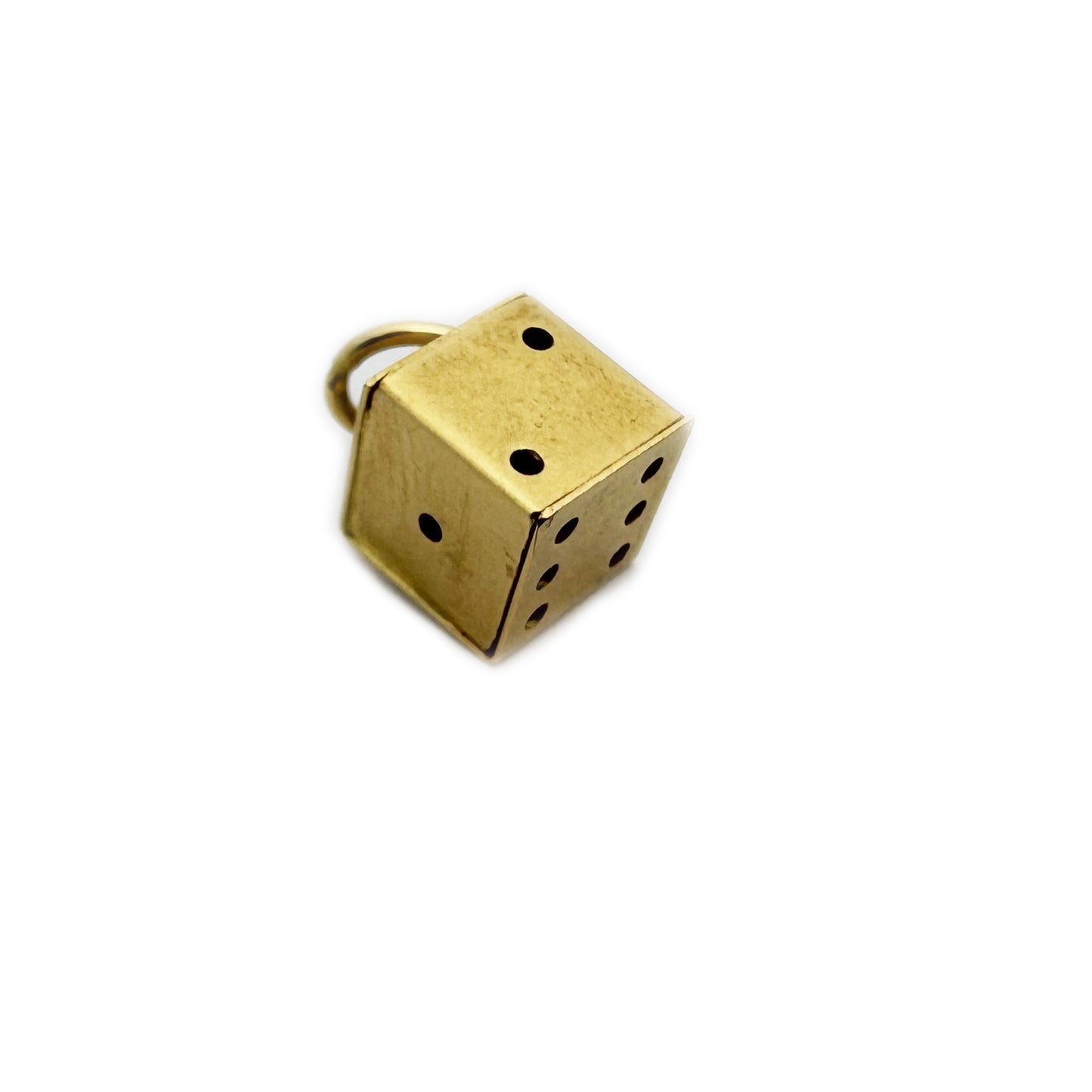 Vintage 18k Gold Dice Charm Pendant, Lucky Gambling Amulet, Cube, Retro Good Luck