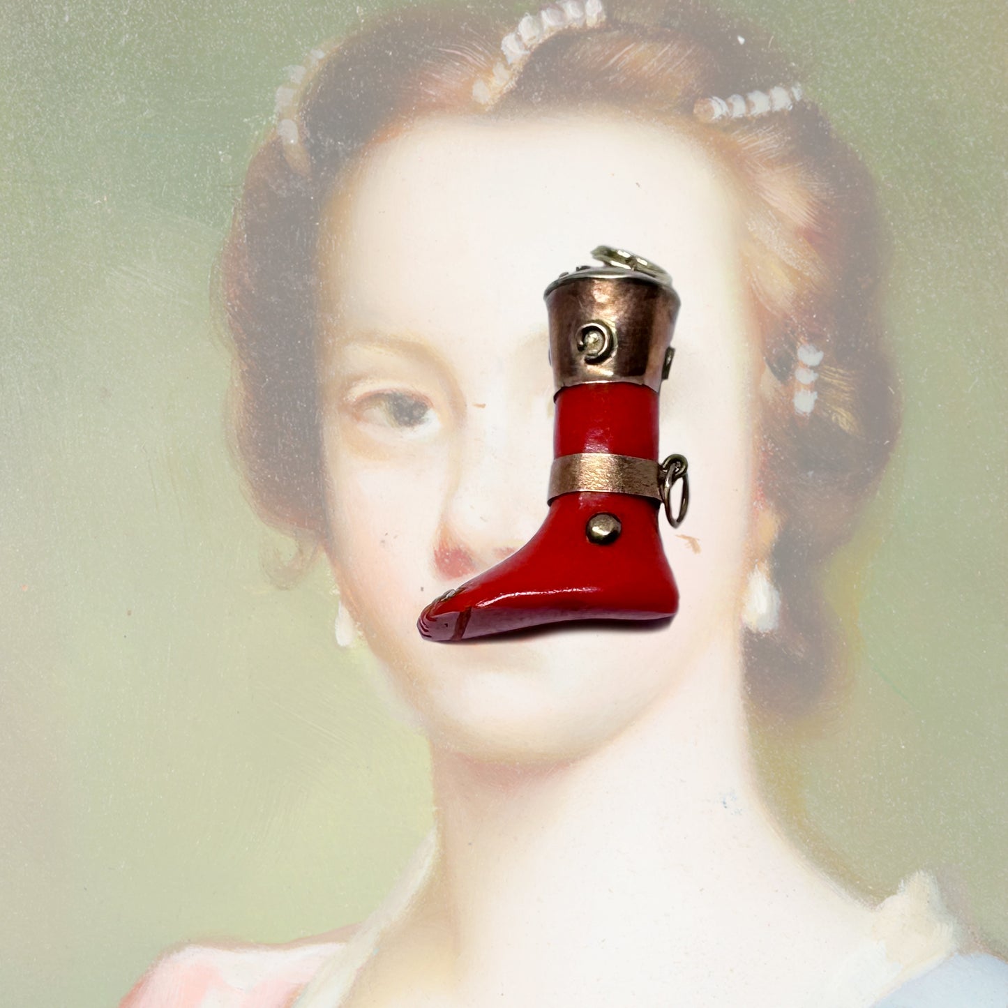 Antique 9k Rose Gold Red - Orange Bakelite Leg Pendant: 1940s 9 ct Gold Ex Voto Charm