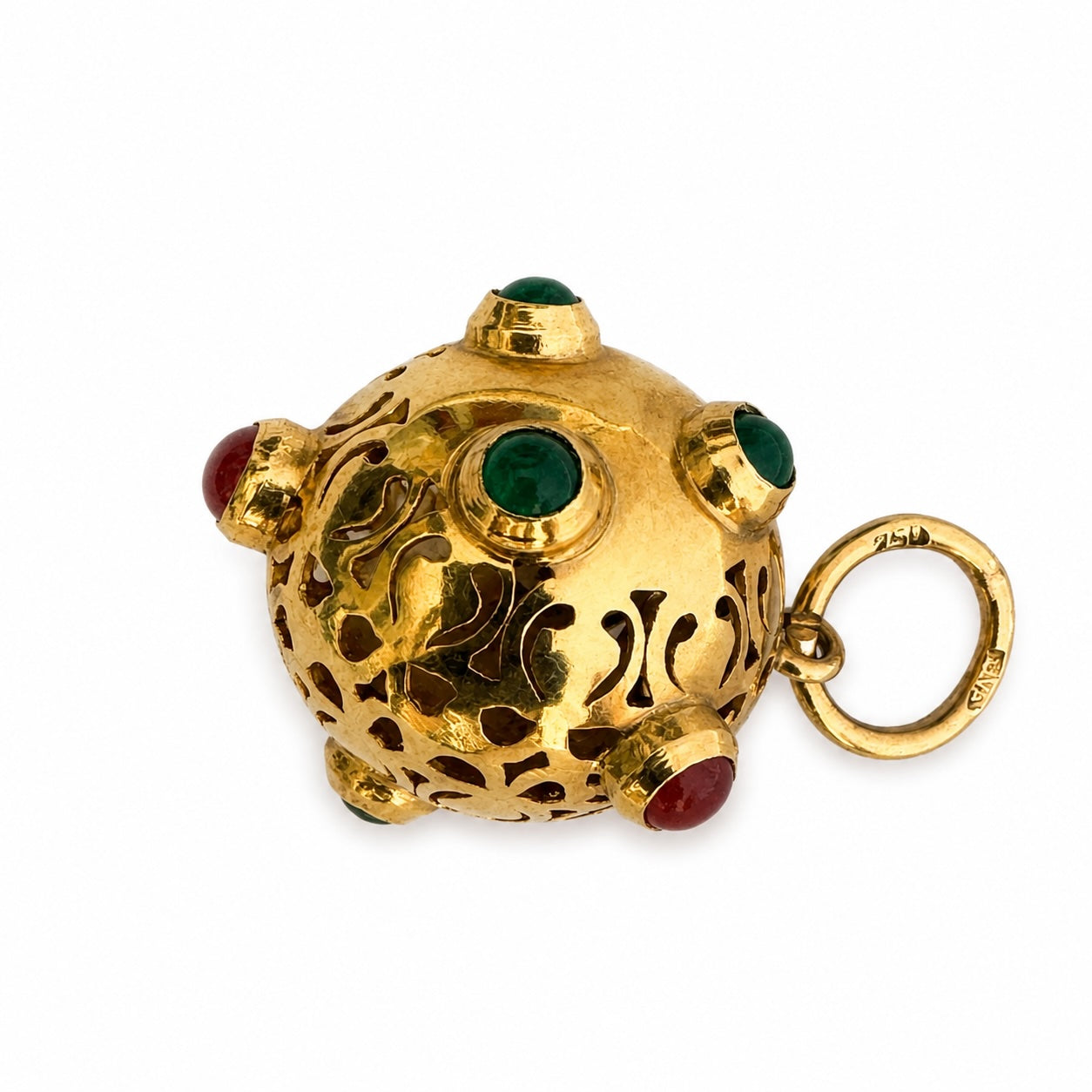 Vintage 18k Gold Sputnik Orb Charm, Atomic Age Gemstone Pendant, Space Age Globe Charm, Mid Century Modern Jewelry, 1950s Celestial Pendant