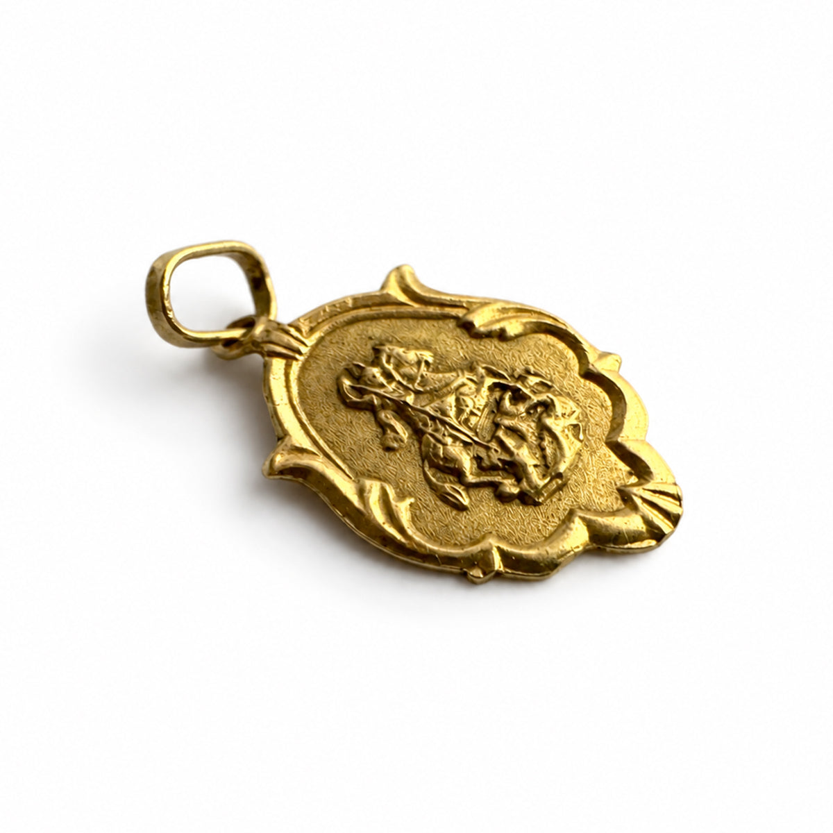 Vintage 18K Gold St George Medal, Saint George & Dragon Pendant, 1950s Catholic Religious Charm, 750 Gold