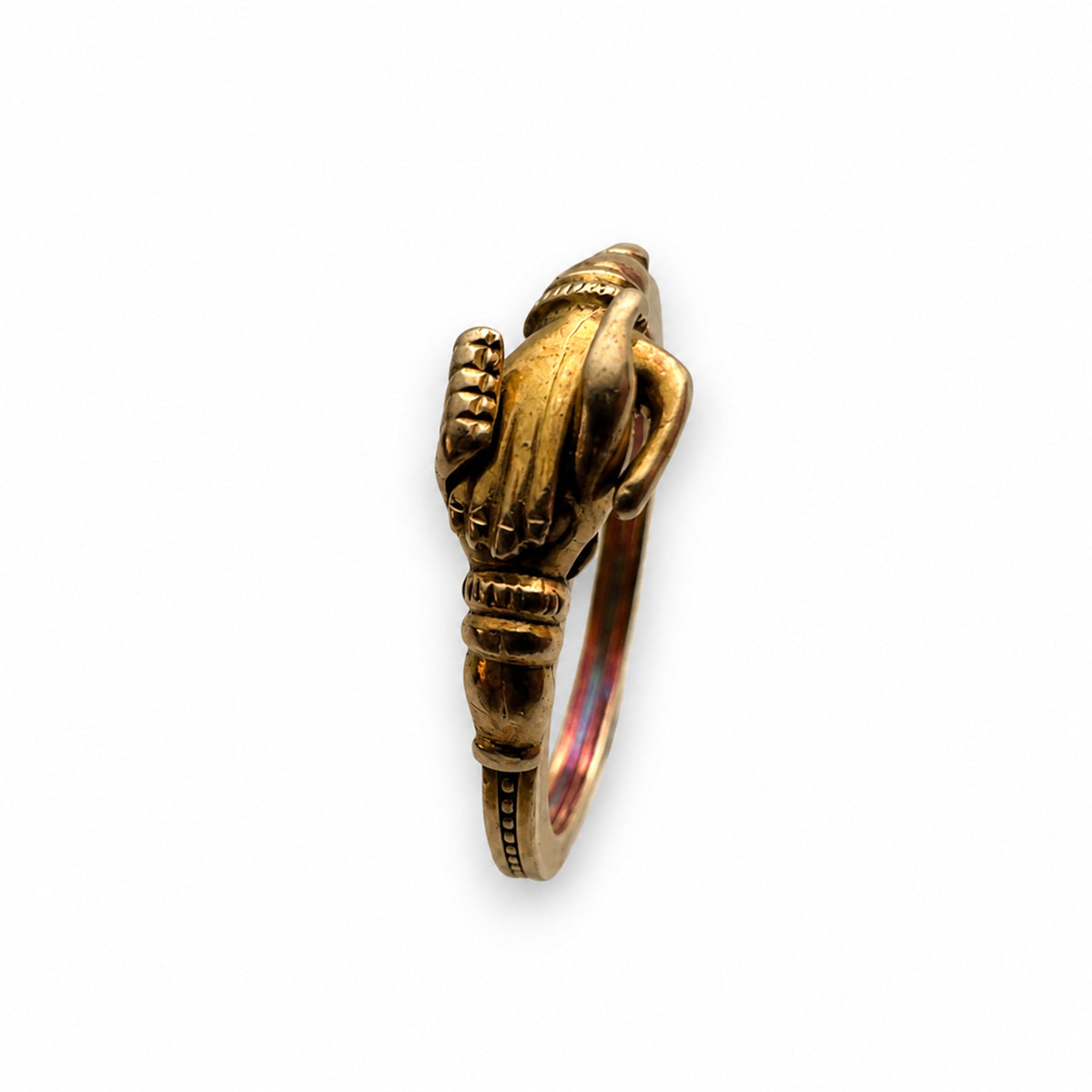 Antique 14K Gold Fede Ring, Clasped Hands Ring, Georgian Victorian Lover's Hands, Hinged Friendship Ring, Symbol of Love, UK L US 5.75 3.3 grams