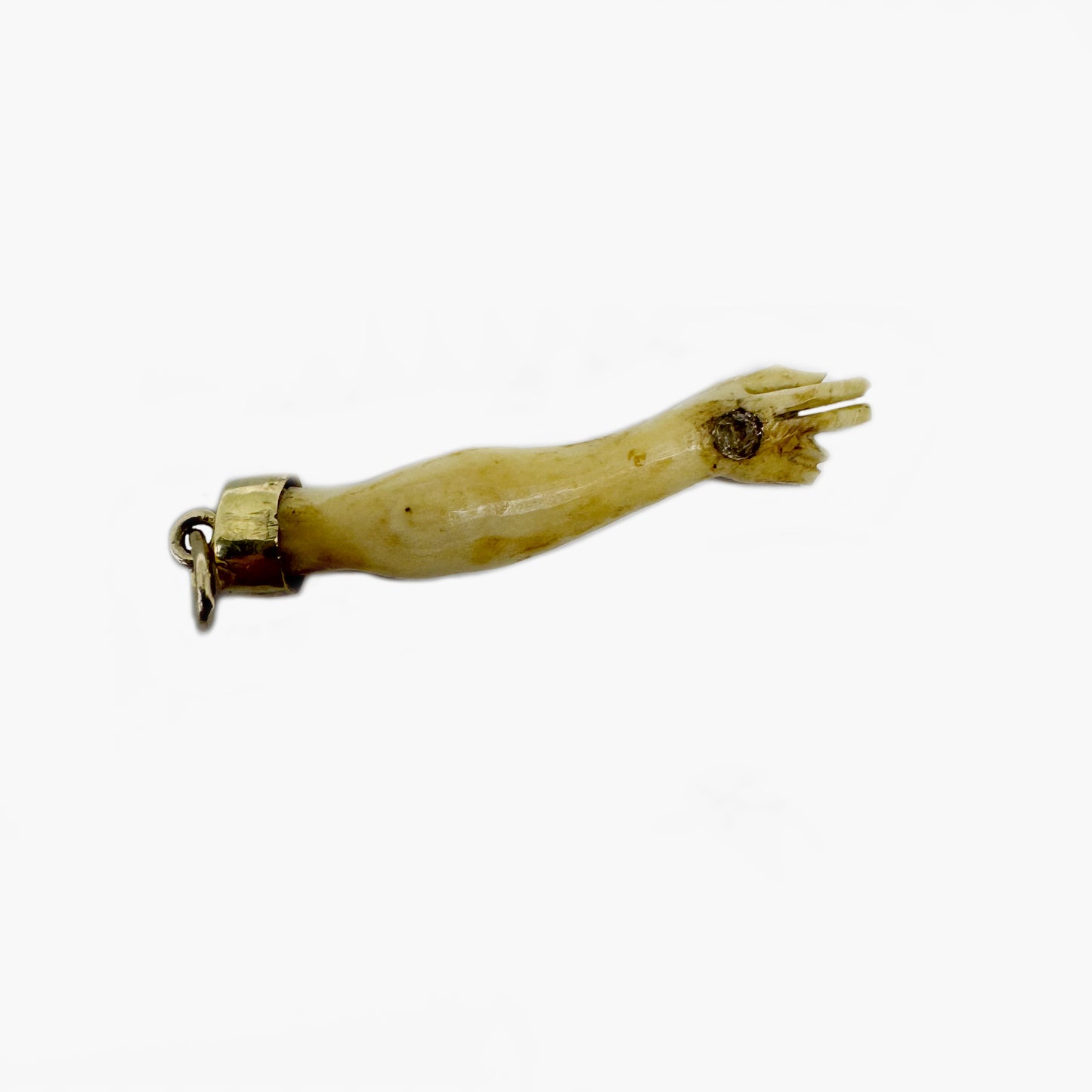 Antique 18K Gold Bone Arm Pendant, Victorian Hand Pendant, Stigmata Pierced Nail, 1800 Figa Charm, Christ, Anatomy, Body Part
