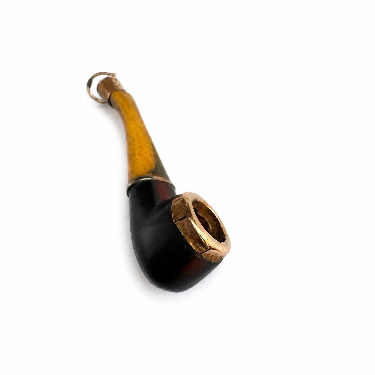 Vintage Stained Horn Pipe Charm Pendant 1950s, Gold Plated Tobacco Pipe Fob Miniature, Smoking Pipe Charm Gent Gift
