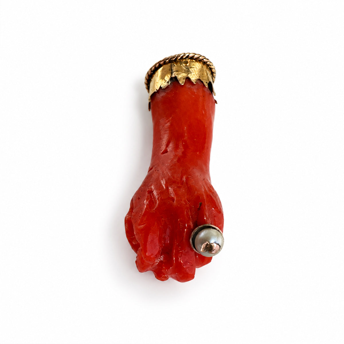 Antique Victorian 18k Gold Coral Figa Hand Pendant, 18 ct Gold & Coral Mano Fico Amulet, Lucky Talisman, Evil Eye Protection, Figa Charm