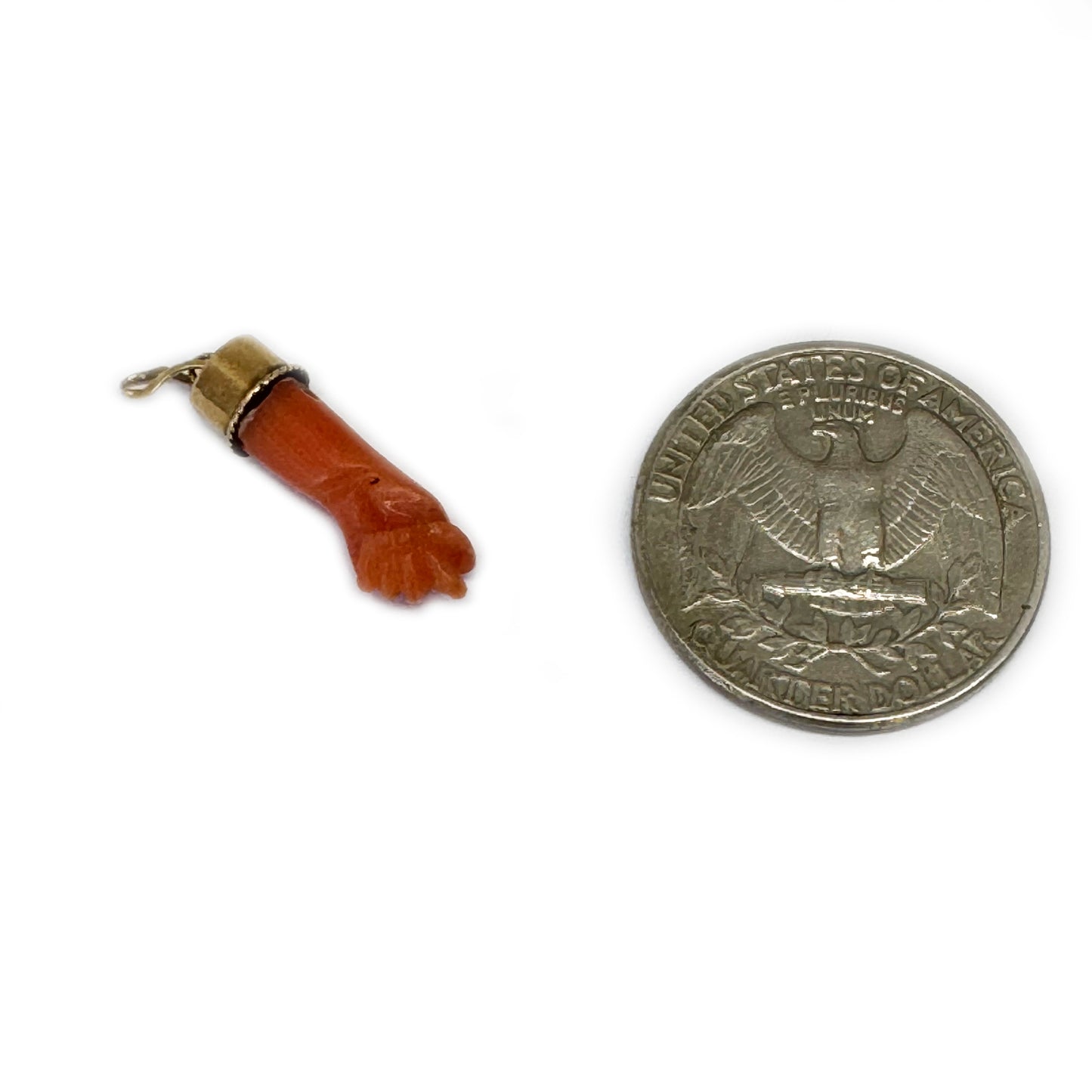 Antique 18k Gold Coral Figa Charm, Victorian Mediterranean Coral Mano Fico, 18ct Gold Lucky Hand Pendant, Evil Eye Protection Amulet