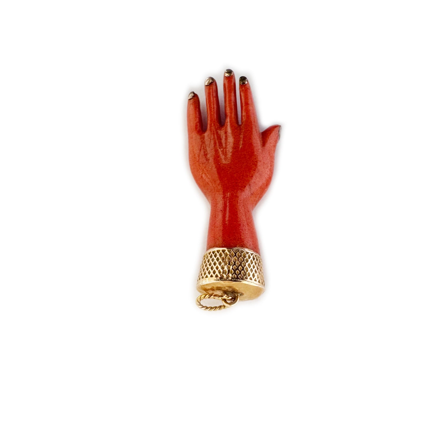 Antique 9k Gold Coral Celluloid Hand Charm, 1930s Hand Pendant, 9 ct Gold, Hand Jewelry, Antique Lucky Charm, Hand Charm, Figa Charm