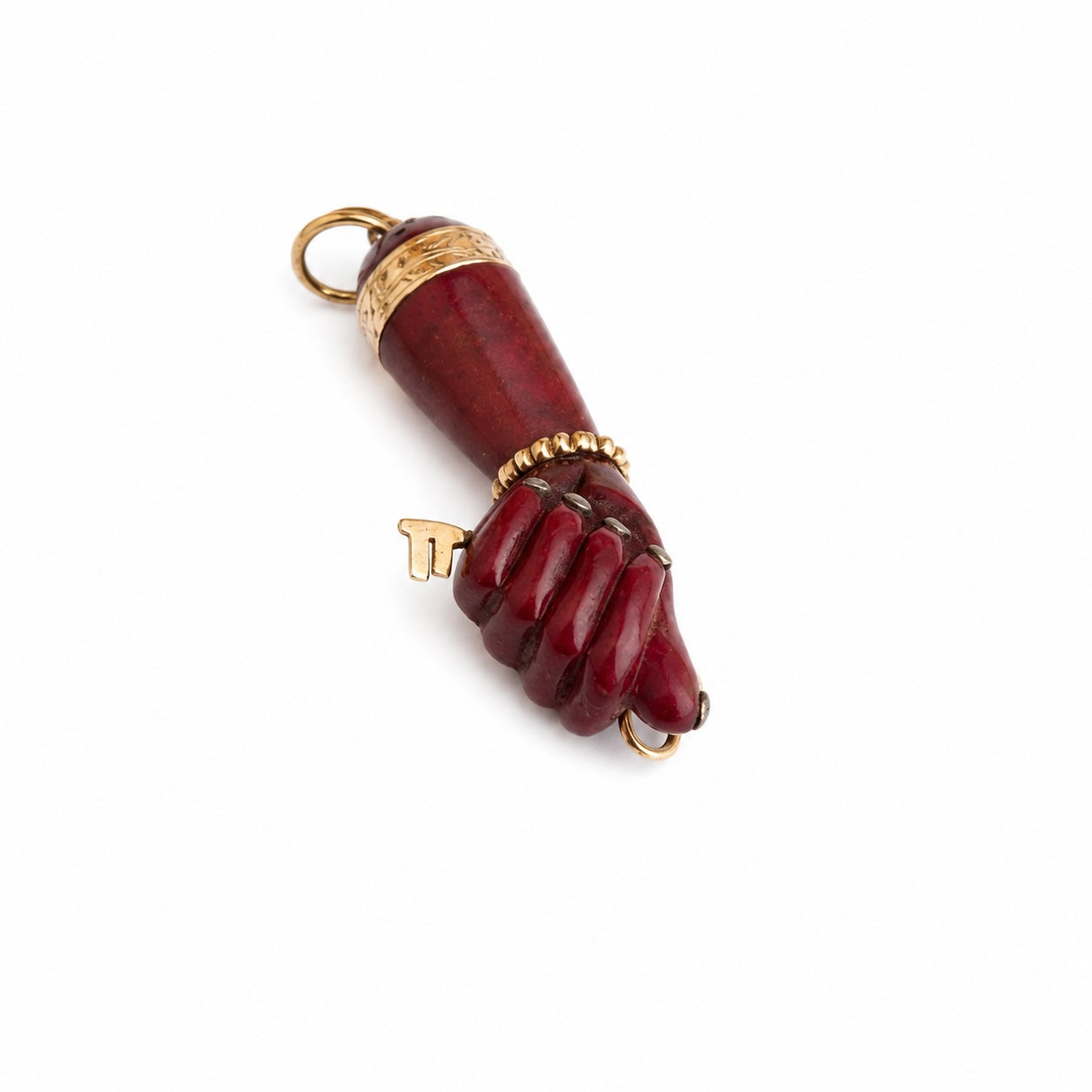 Vintage 16k Gold Resin Figa, 16 ct Gold Burgundy 1950's Bakelite, Amulet, Figa Charm, Pendant, Mano Fico, Evil Eye, Freedom, Lucky Charm