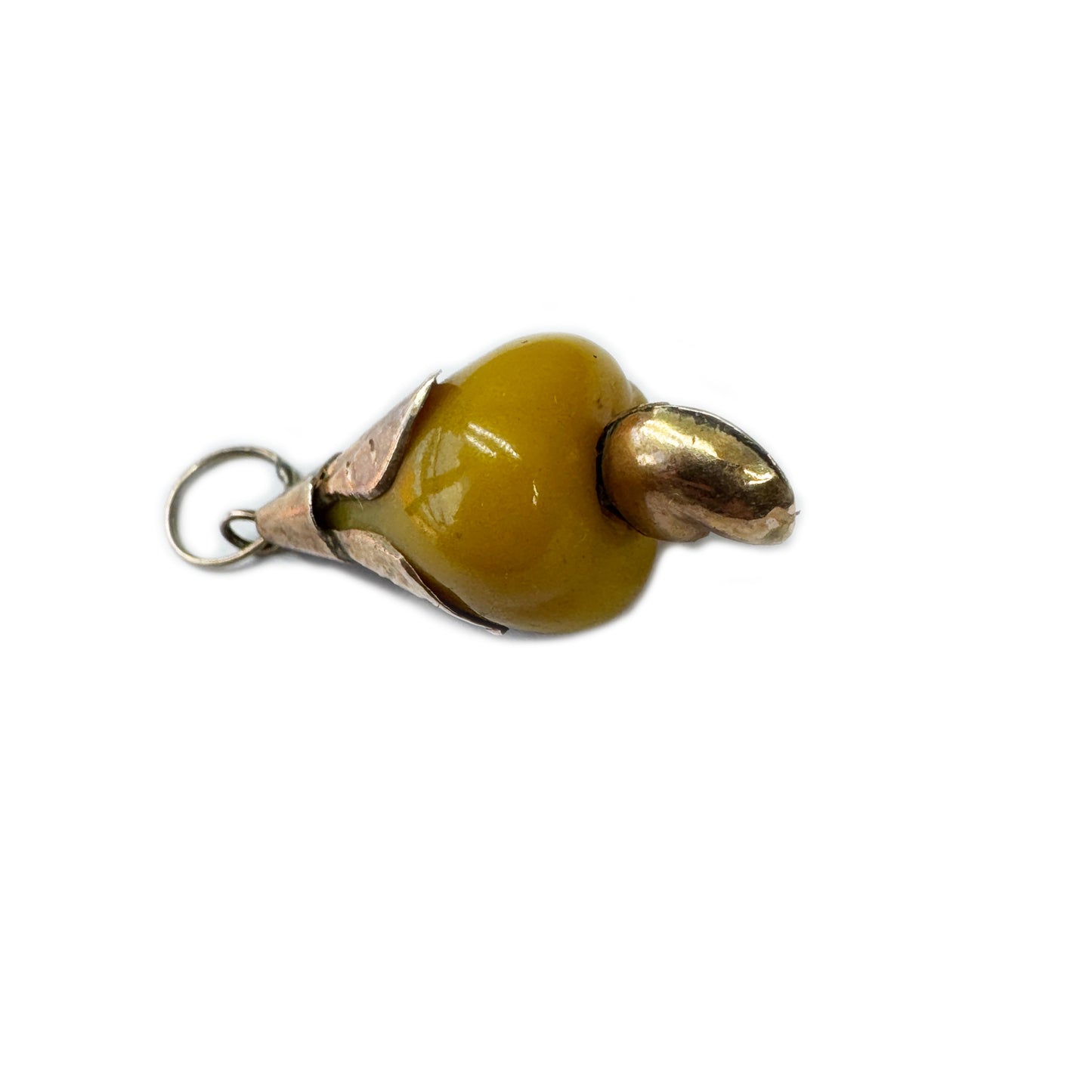 Antique 9k Gold Fruit Charm, Carved Bakelite, Fruit, 1940's, 9 ct Gold, Amulet, Pendant, Cashew Fruit Charm, Tropical Fruit Pendant