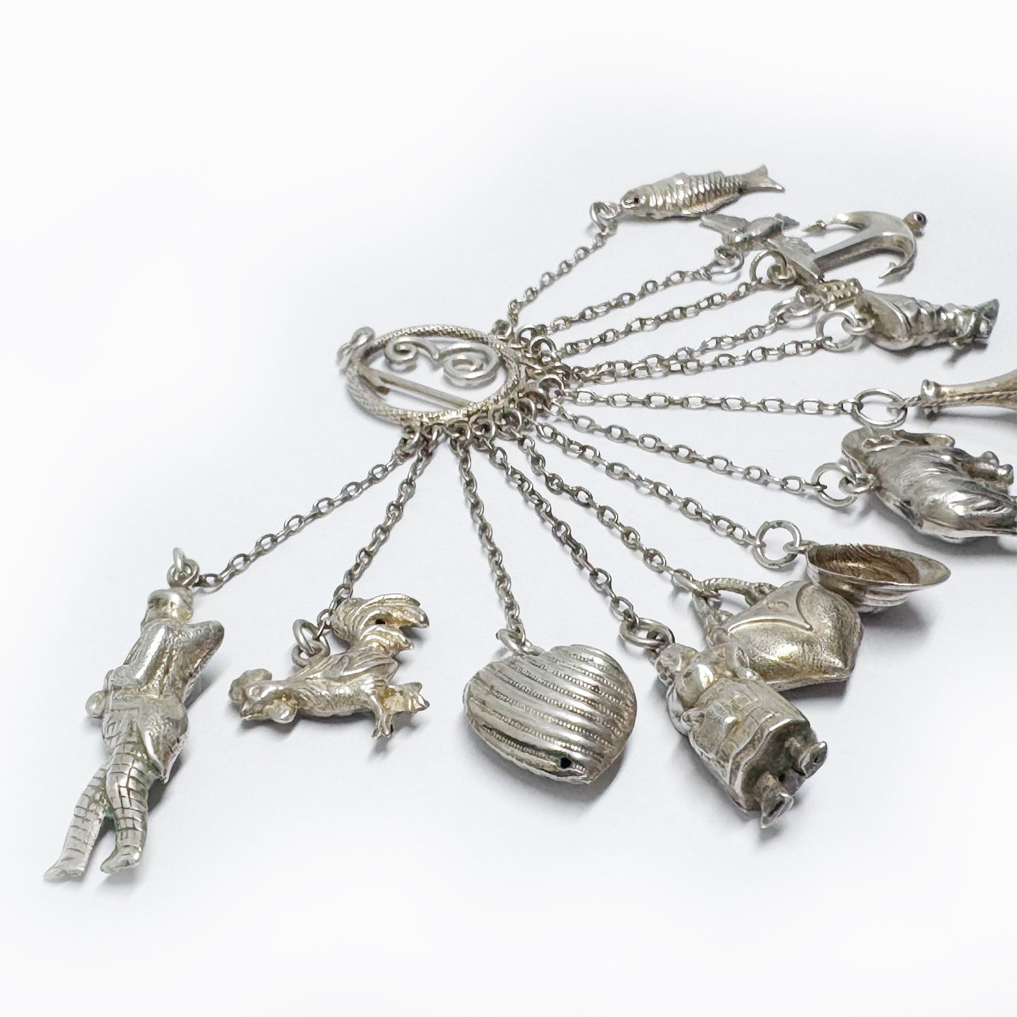 Vintage Silver Neapolitan Lucky Charm Pendant, 13 Talismans Italian Folk, Chatelaine