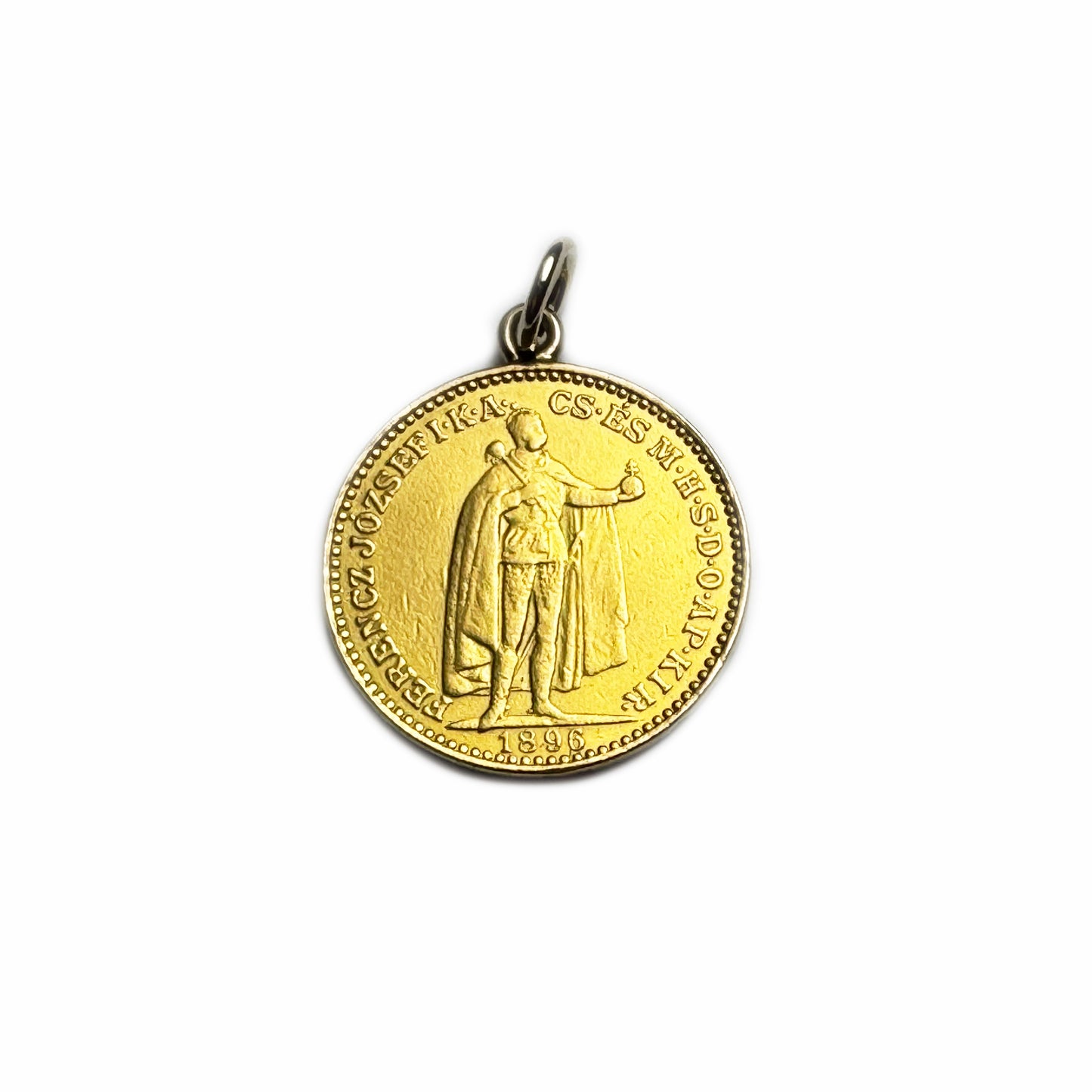 Antique 21k Solid Gold Hungarian 20 Korona Coin Charm, 21 ct Gold Coin Franz Joseph I Coin Pendant, Hungary  1896 Gold Coin Charm, 7.0 grams