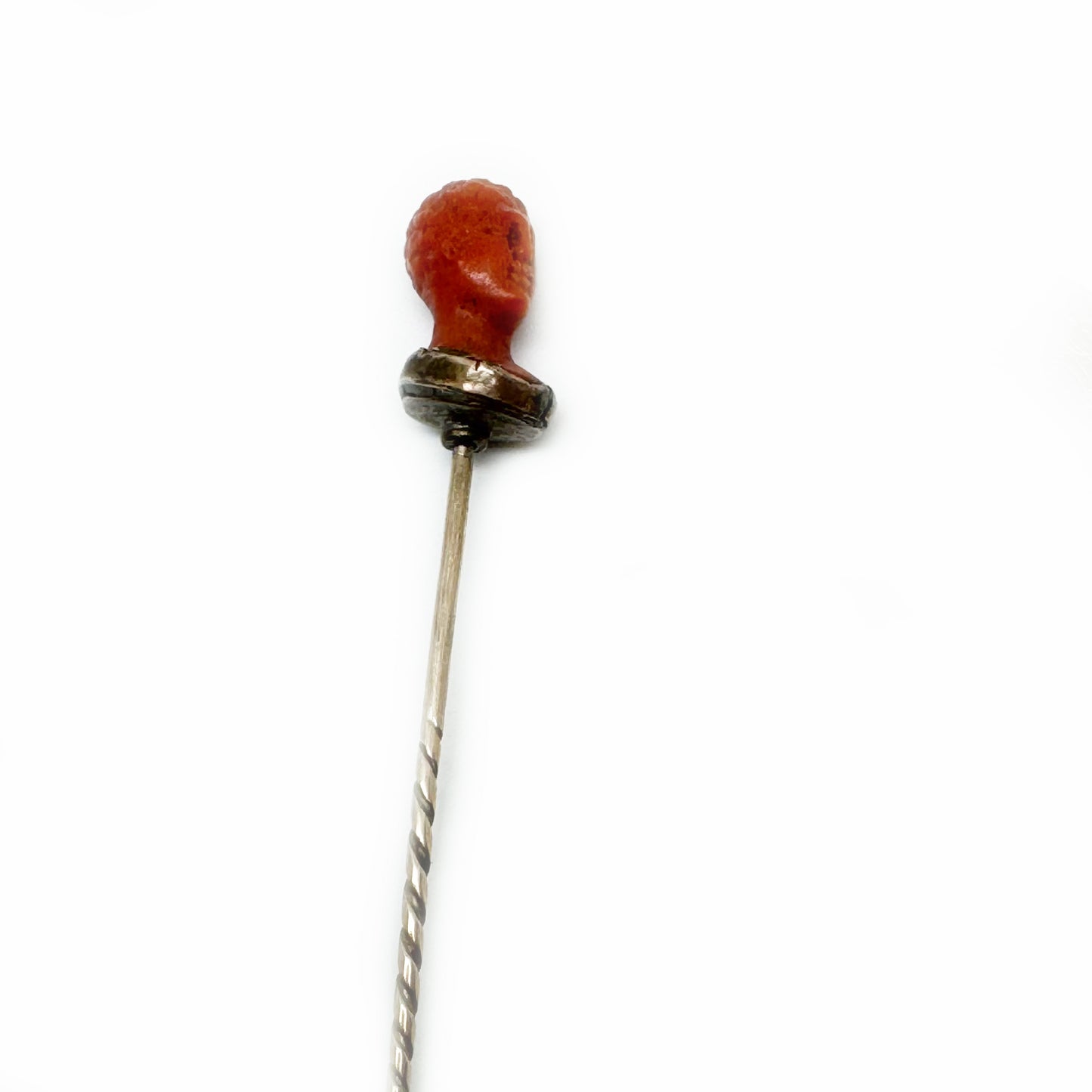 Carved Coral Head Stick Pin, Antique Victorian 9k Gold Collar, Roman Style Bust