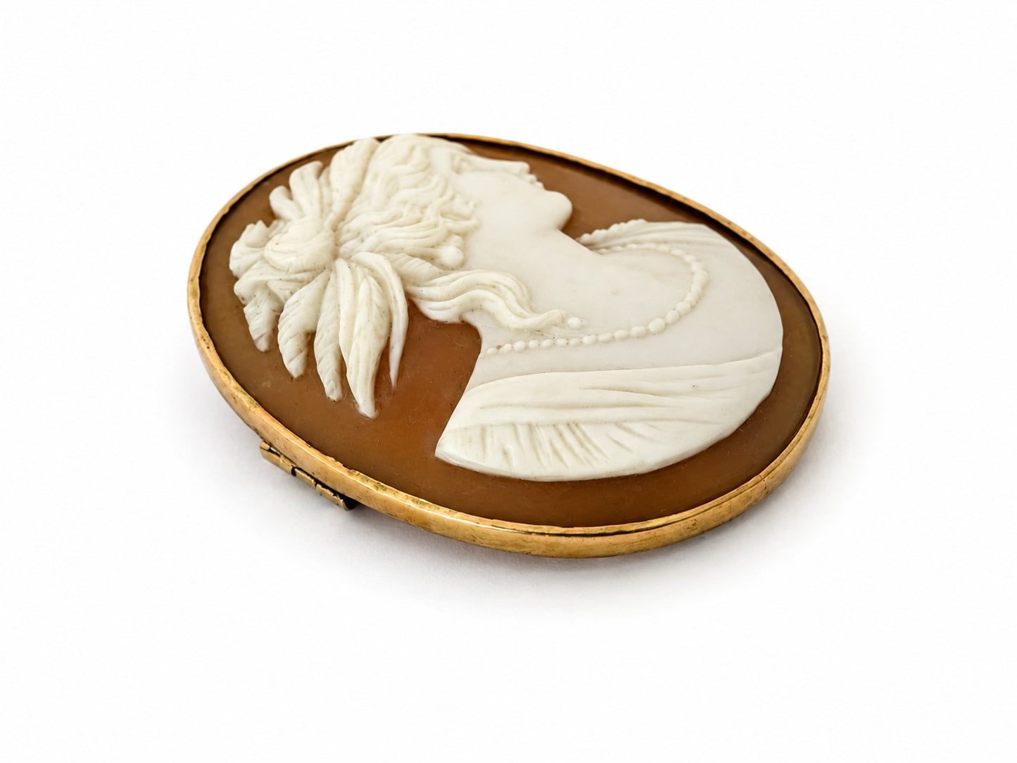 Antique Vintage 14k Gold Shell Cameo Brooch, Victorian Revival Italian Cameo Pin, Classical Lady Portrait Jewelry, 11 grams