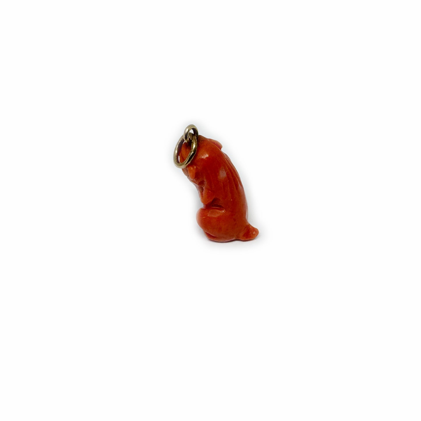 Antique 9k Gold Natural Coral Animal Pendant, Victorian 9 ct Gold Charm Fabled Creature, 1800s Pendant, Animal Amulet, Coral Jewelry