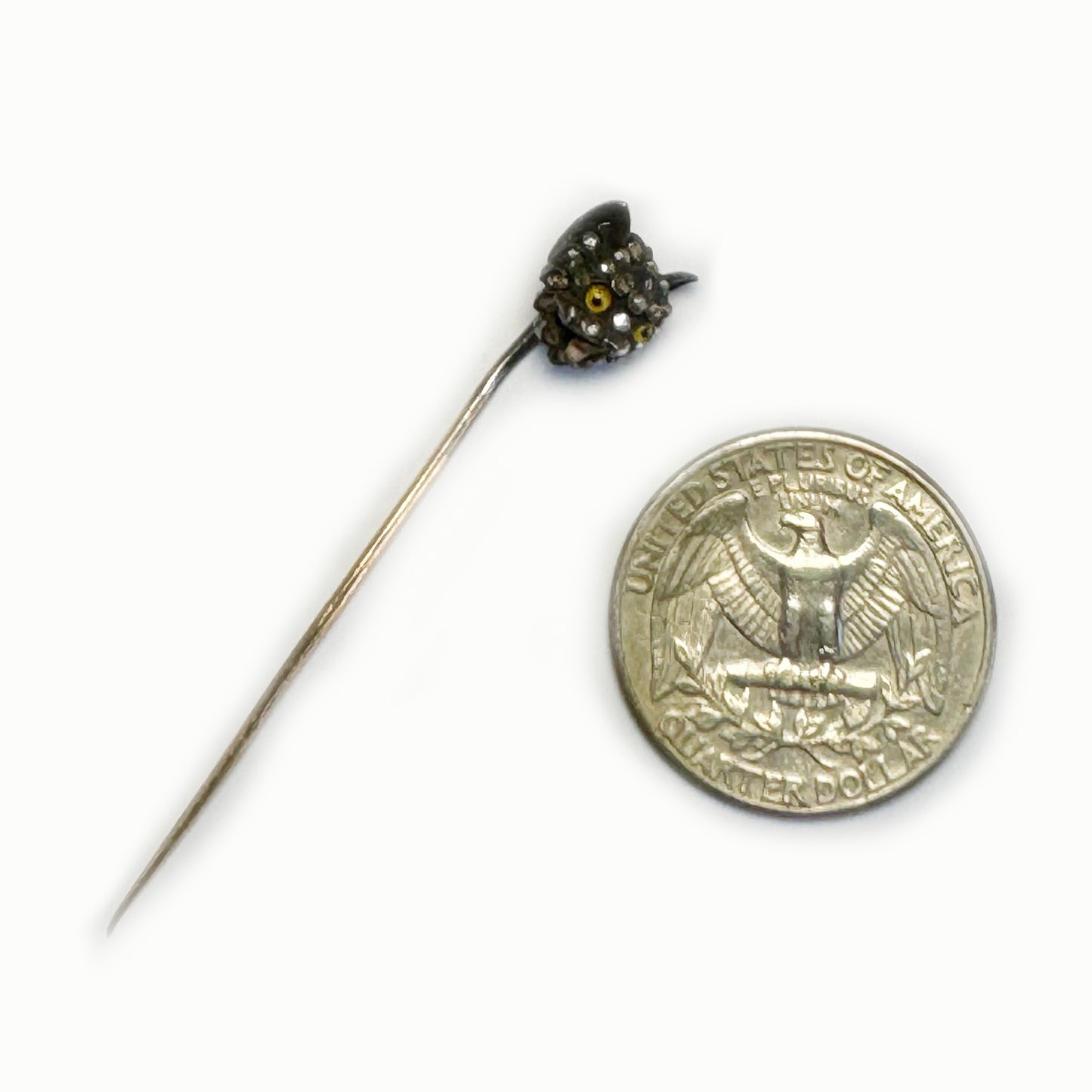 Antique 18k Gold Rose Cut Diamond Cat Stick Pin, Victorian Animal Pin, Cat Lover, Cravat Pin, 1800s, Tie Pin, Cat Jewellery, 18 ct Gold Cat