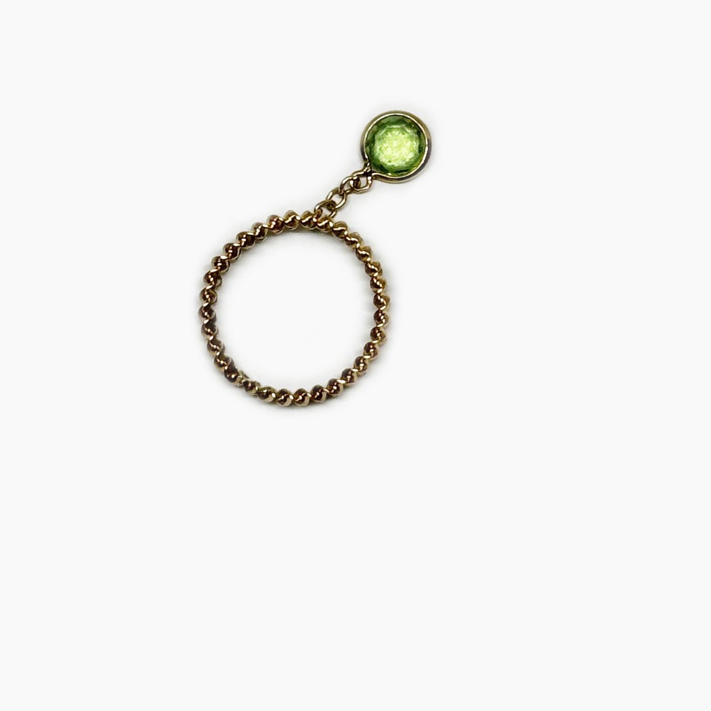 Vintage 18k Gold Charm Ring, Green Stone Twisted Gold Ring, Dangle Gemstone Ring, 18 ct Gold Ring, Gold Braid Band, Twisted Gold Ring 1960s