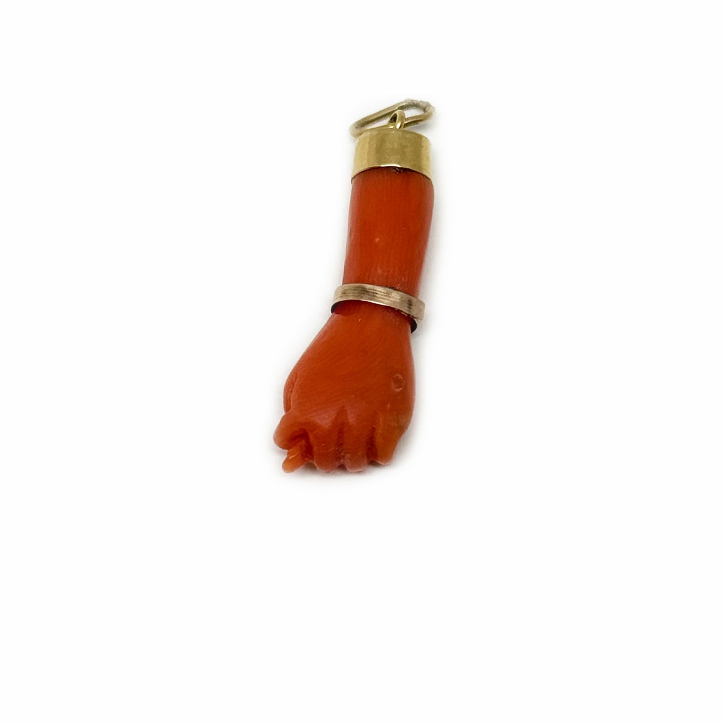 Antique 18k Gold Coral Figa, 18 ct Gold, Mano Fico, Victorian, Natural Coral, Fist Charm, 1800s, Mano Figa, Figa Charm, Hand Pendant