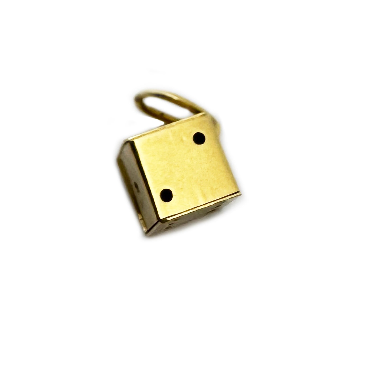 Vintage 18k Gold Dice Charm Pendant, Lucky Gambling Amulet, Cube, Retro Good Luck