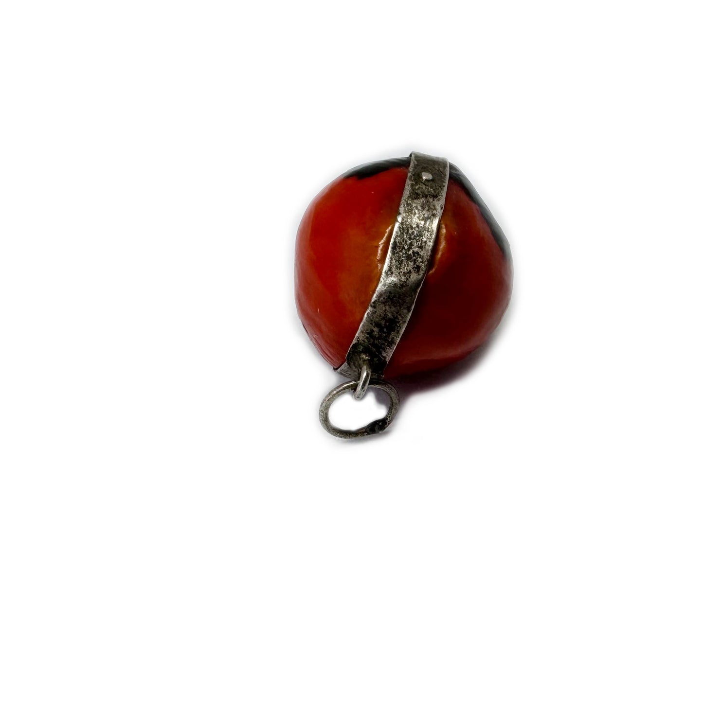 Rare Antique Silver Peruvian Wairuru Seed Charm, 1800s Pendant Good Luck Amulet, Crab Eye, Sailors Valentine, Victorian Lucky Seed