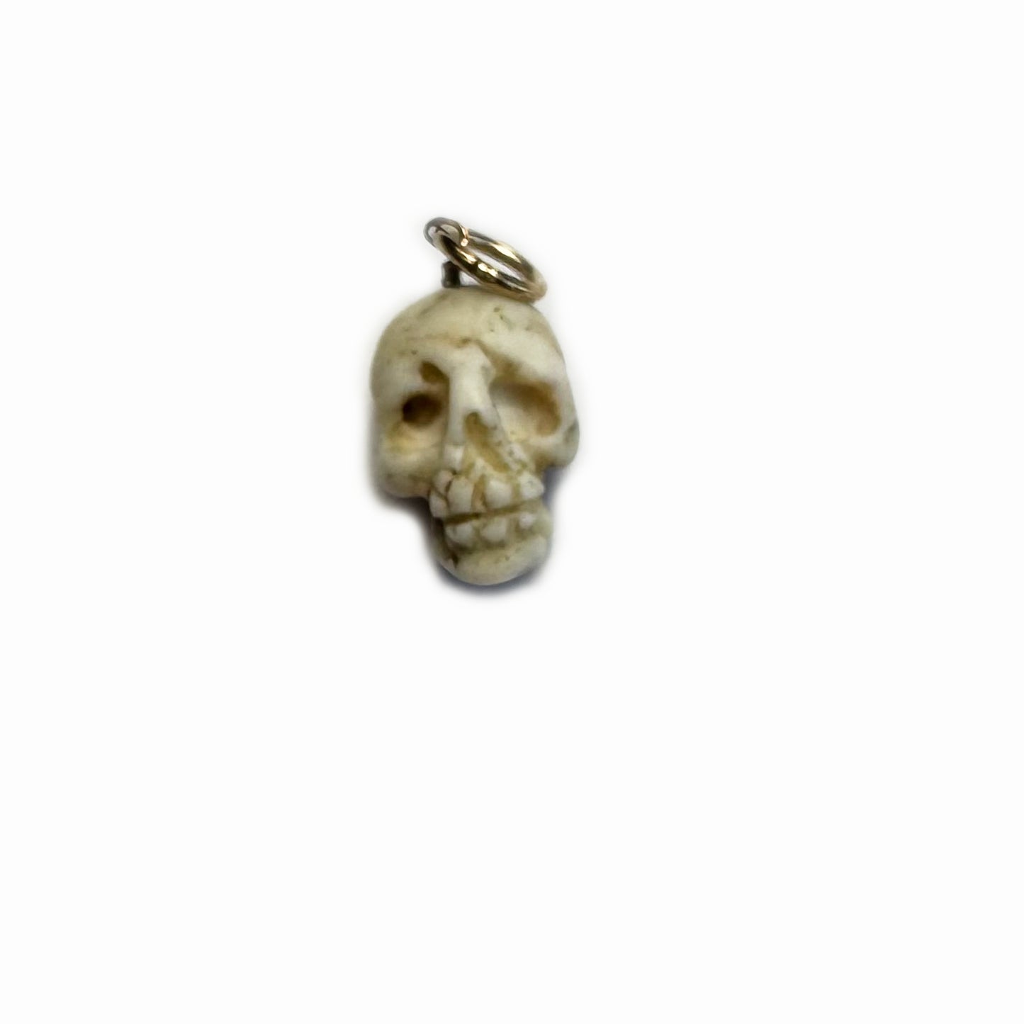 Antique 9k Gold Skull Pendant, Victorian White Coral Memento Mori Charm, Hand Carved Skull, 1800s Neapolitan Italy, 19th Century Jewelry