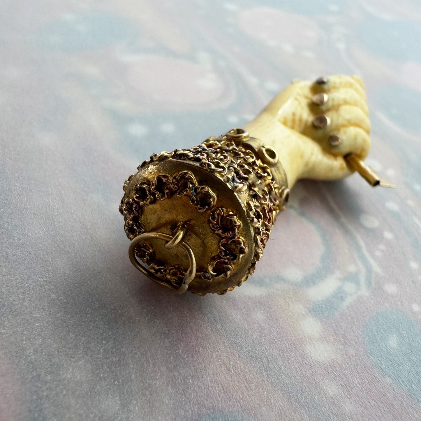 Antique 18K Gold Bone Figa, Victorian 1800s, Fist Hand Pendant, Key, Amulet, Mano Fico Pendant, Figa Charm, Evil Eye, Lucky
