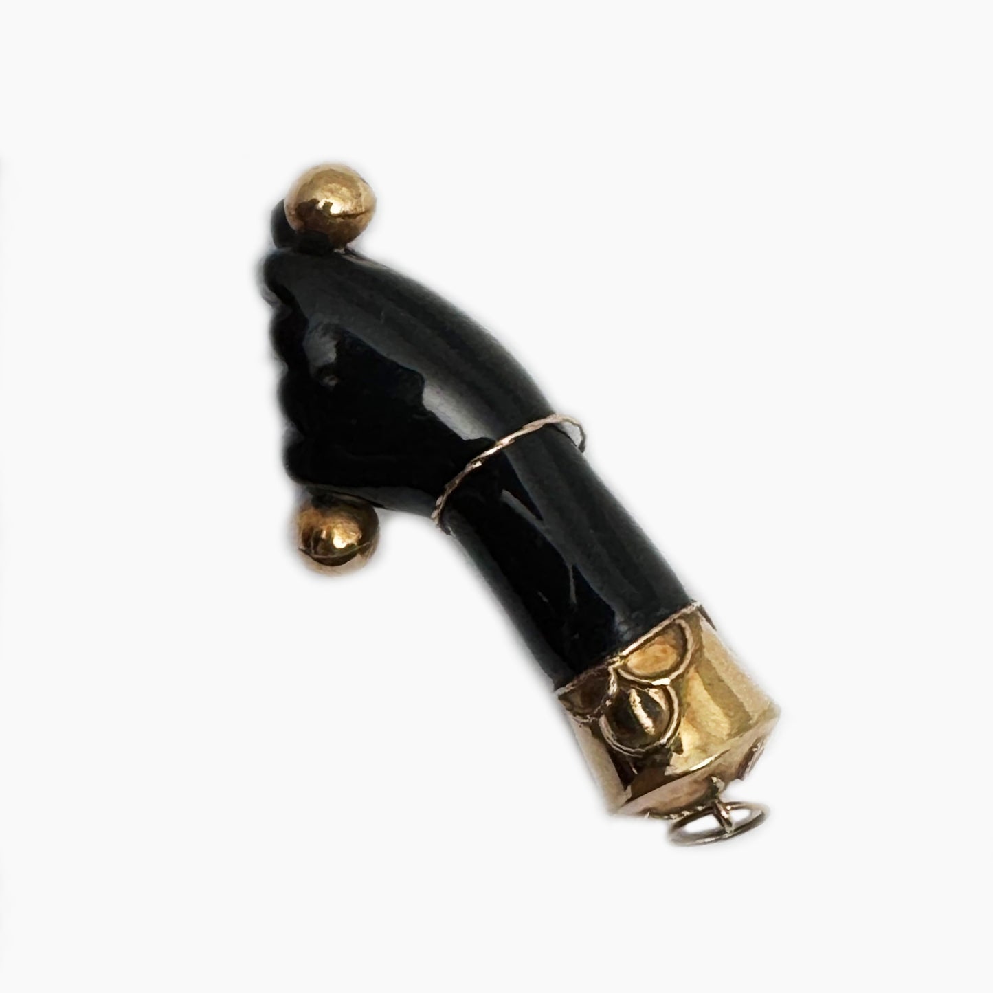 Antique 14k Gold Hand Charm Black Jet Mano Fico Victorian Amulet Figa Pendant