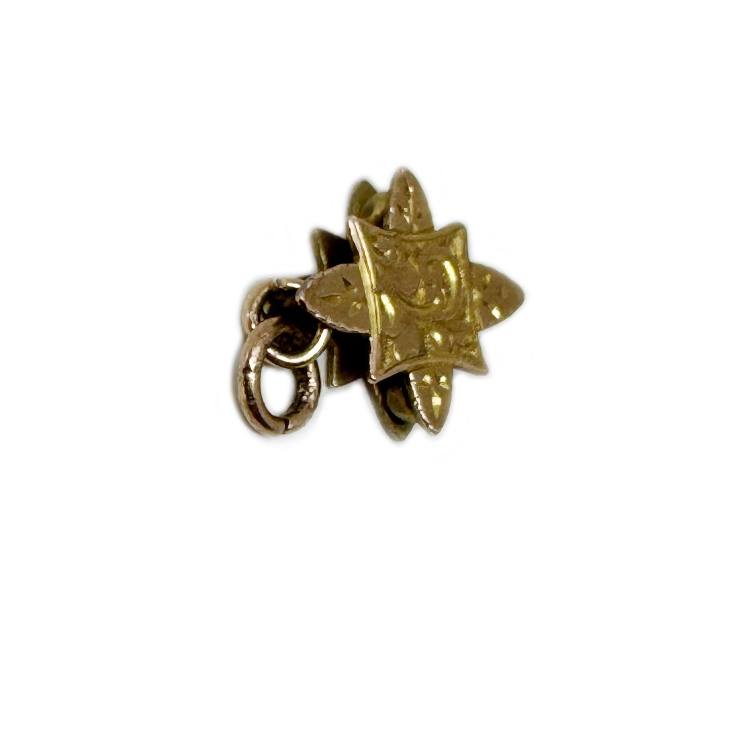 Antique 9k Gold Star Charm, Victorian 9ct Gold Star Pendant, 8 Sides Star Fob, Engraved Gold, Embellished Solid Gold Jewelry, Star Jewellery