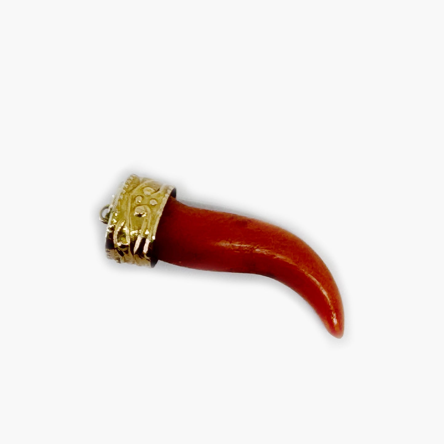 Antique 14k Rose Gold Coral Horn Pendant, 14 ct Gold Amulet, Mediterranean Coral, Natural Coral, Jewelry, Cornicello, Evil Eye, Corno Charm
