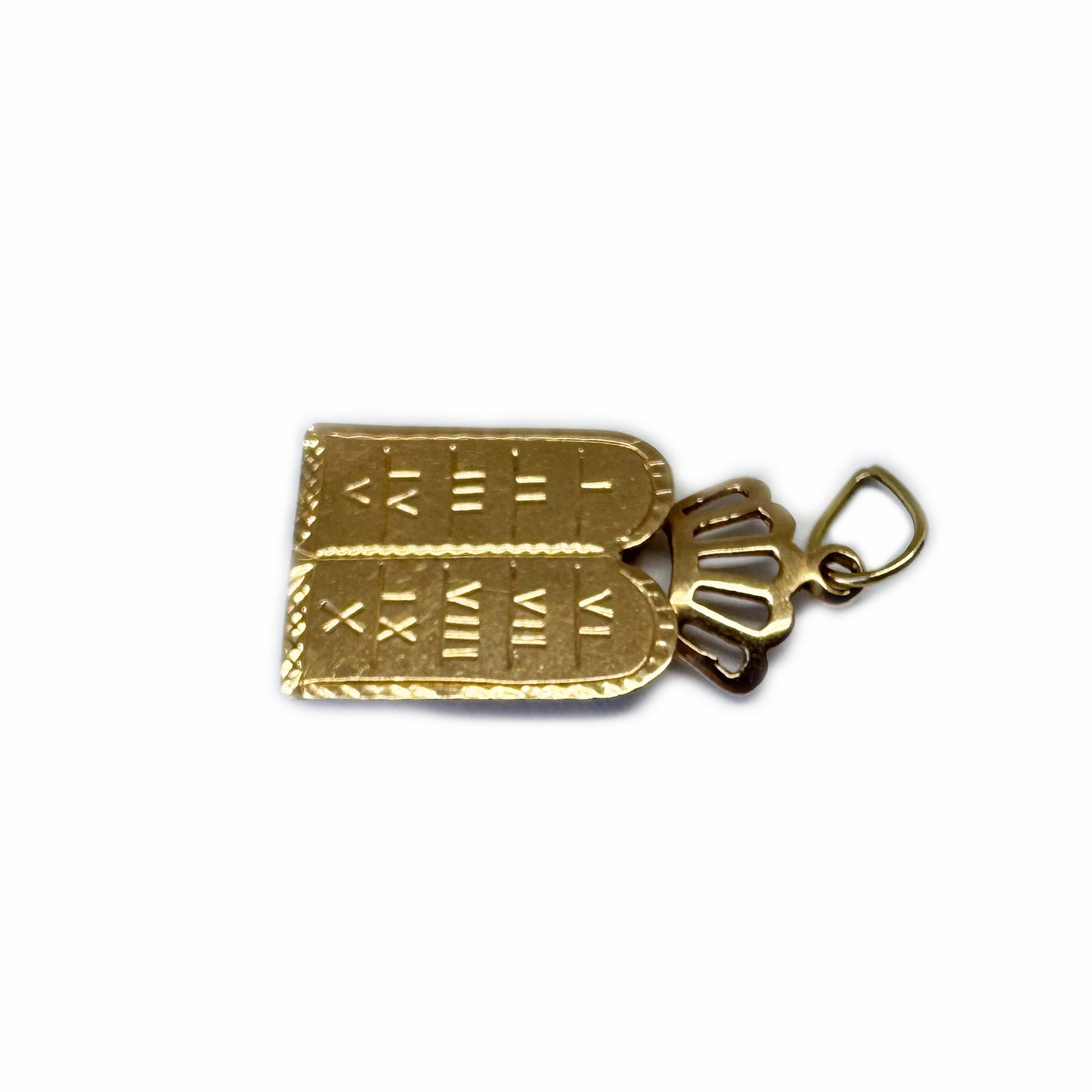 Vintage 18k Gold Ten Commandments Pendant, Jewish Crowned Tablets Locket, Solid 18 ct Yellow Gold Judaica Jewelry