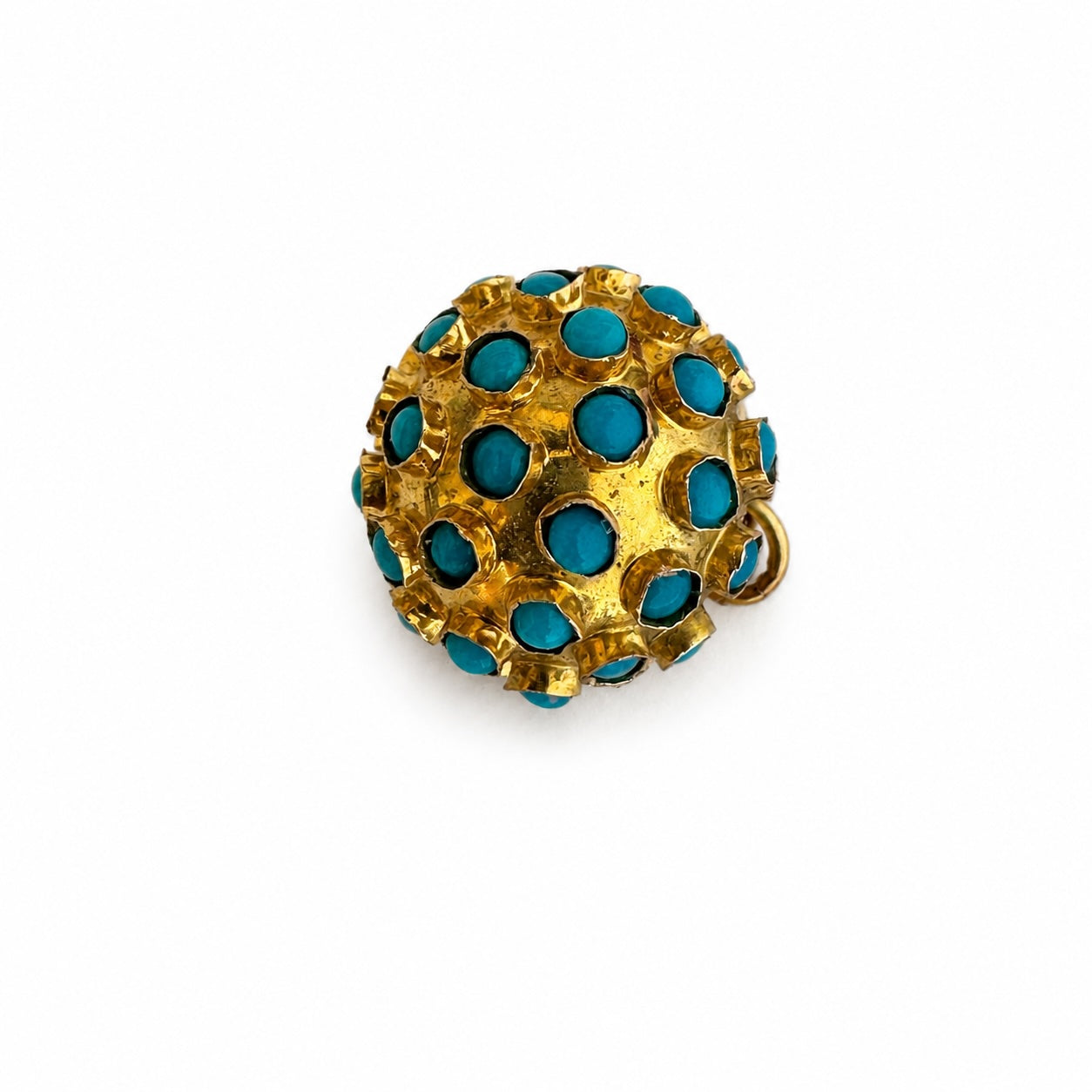 Vintage 9k Gold Sputnik Charm Pendant, Estate Turquoise 9 ct Orb Charm, 1960s Ball Charm, Turquoise Pendant 3d Sphere Charm