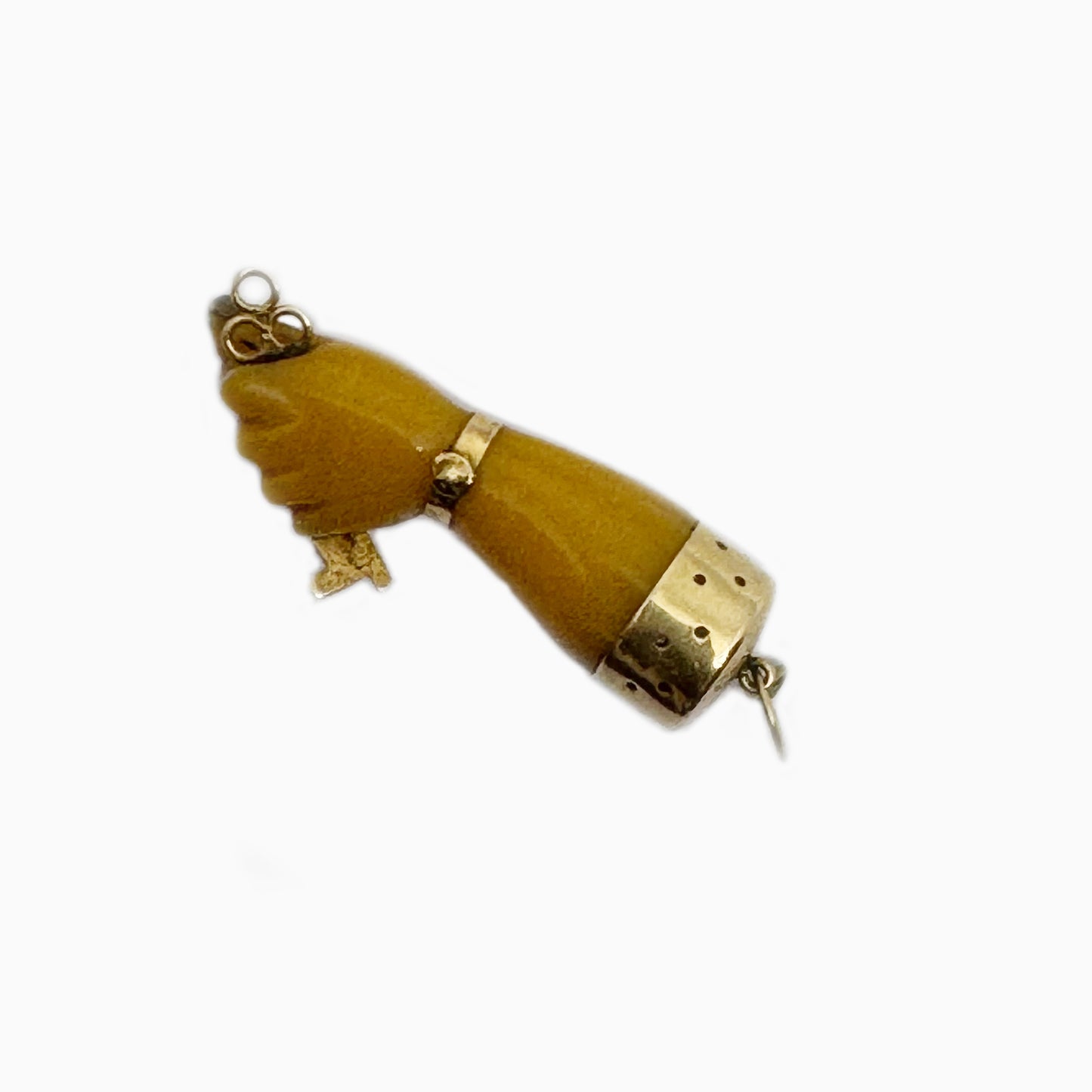 Vintage 18k Gold Hand Amulet Lucky Charm, 1960s Figa Mano Fico Pendant 18 ct Gold, Hand Amulet Lucky Charm, Bakelite Fist
