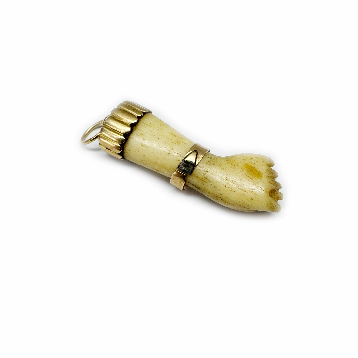 Antique Victorian 14K Gold Bone Figa Hand Charm, 19th Century Talisman Pendant, Amulet for Protection