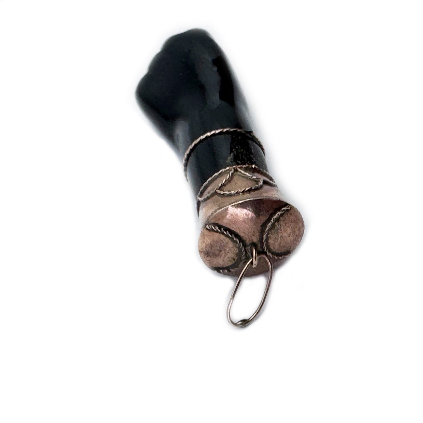 Vintage 9k Rose Gold Black Figa, 1940s Fist Talisman, Amulet, 9 ct Hand Pendant, Mano Fico, Figa Charm, Mano Figa, Evil eye