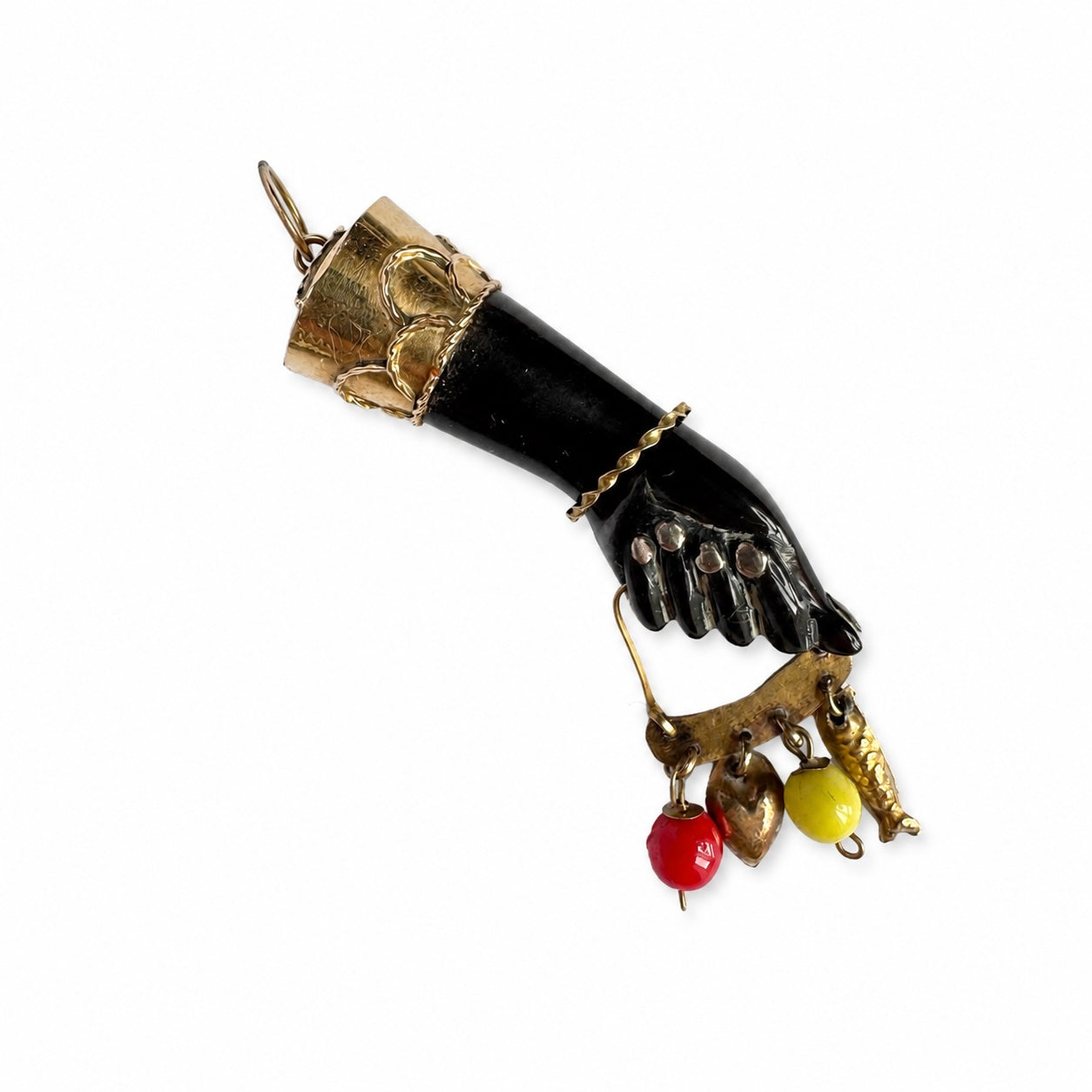 Antique 14k Gold Figa, Stained Horn, Charms, Figa Charm, Mano Fico, Fist, Lucky Charm, Amulet, Talisman, 14 ct Gold, Figa Pendant, Evil Eye