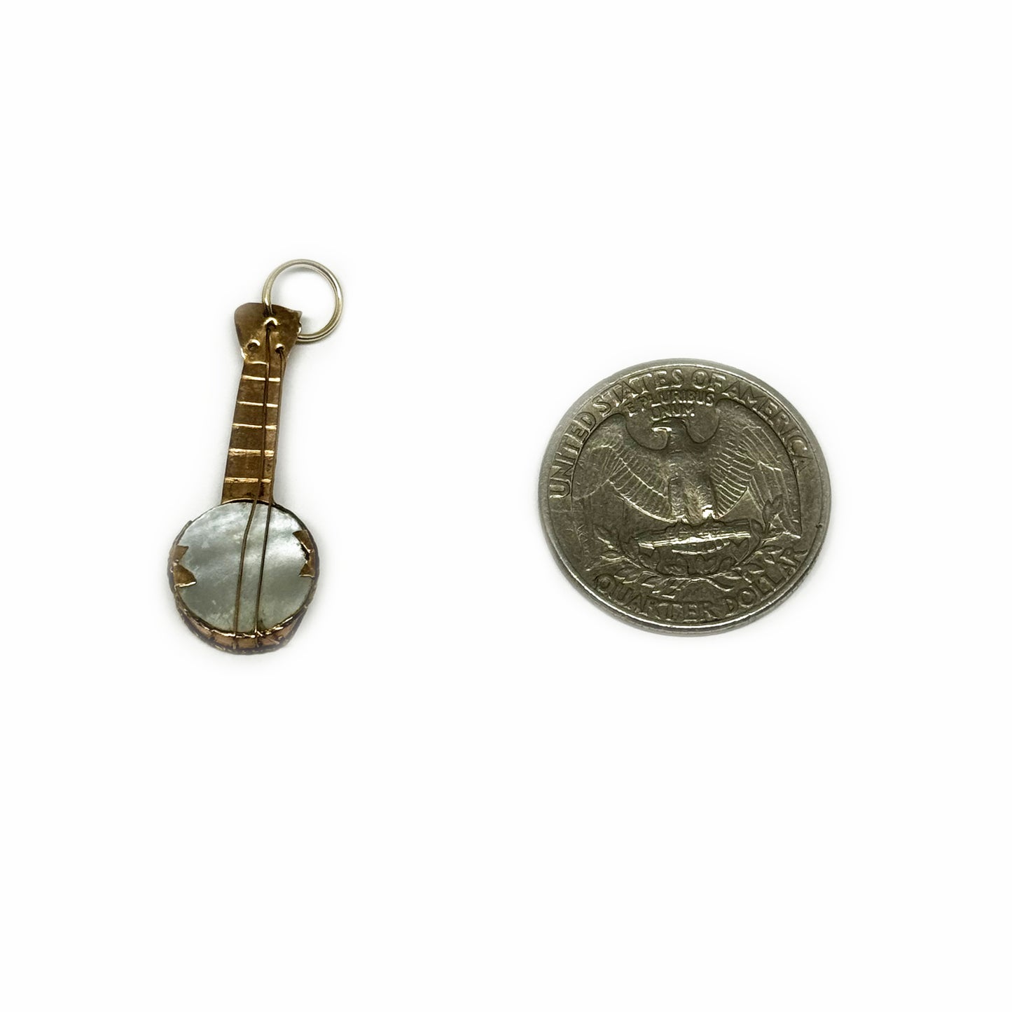 Antique 9k Gold Banjo Charm, 1920s Mother of Pearl Music Pendant, Gold String Instrument Charm, Musical Jewellery, Banjo Pendant, Music Gift