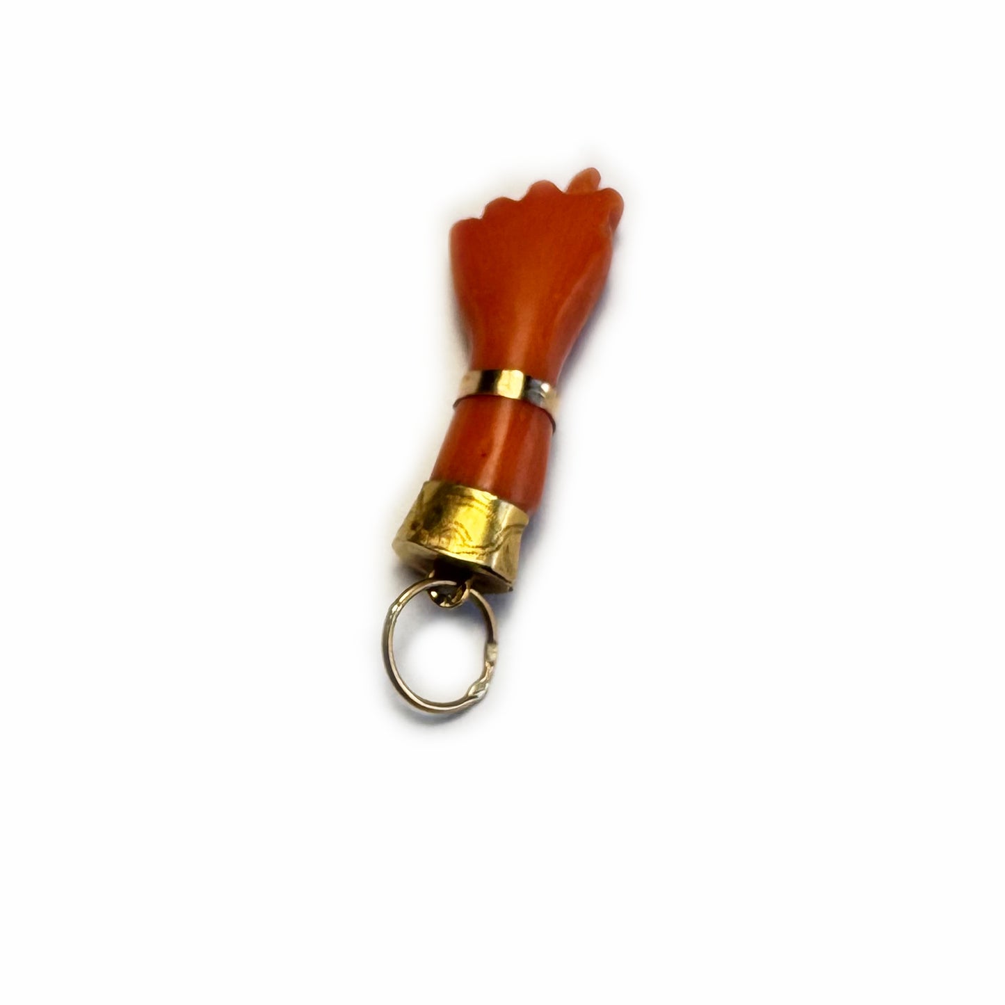 Antique 18K Coral Figa, Victorian Mediterranean Natural Coral Hand, Amulet Pendant, 18 ct Gold, Figa Charm, 1800s Mano Fico, Evil Eye Charm