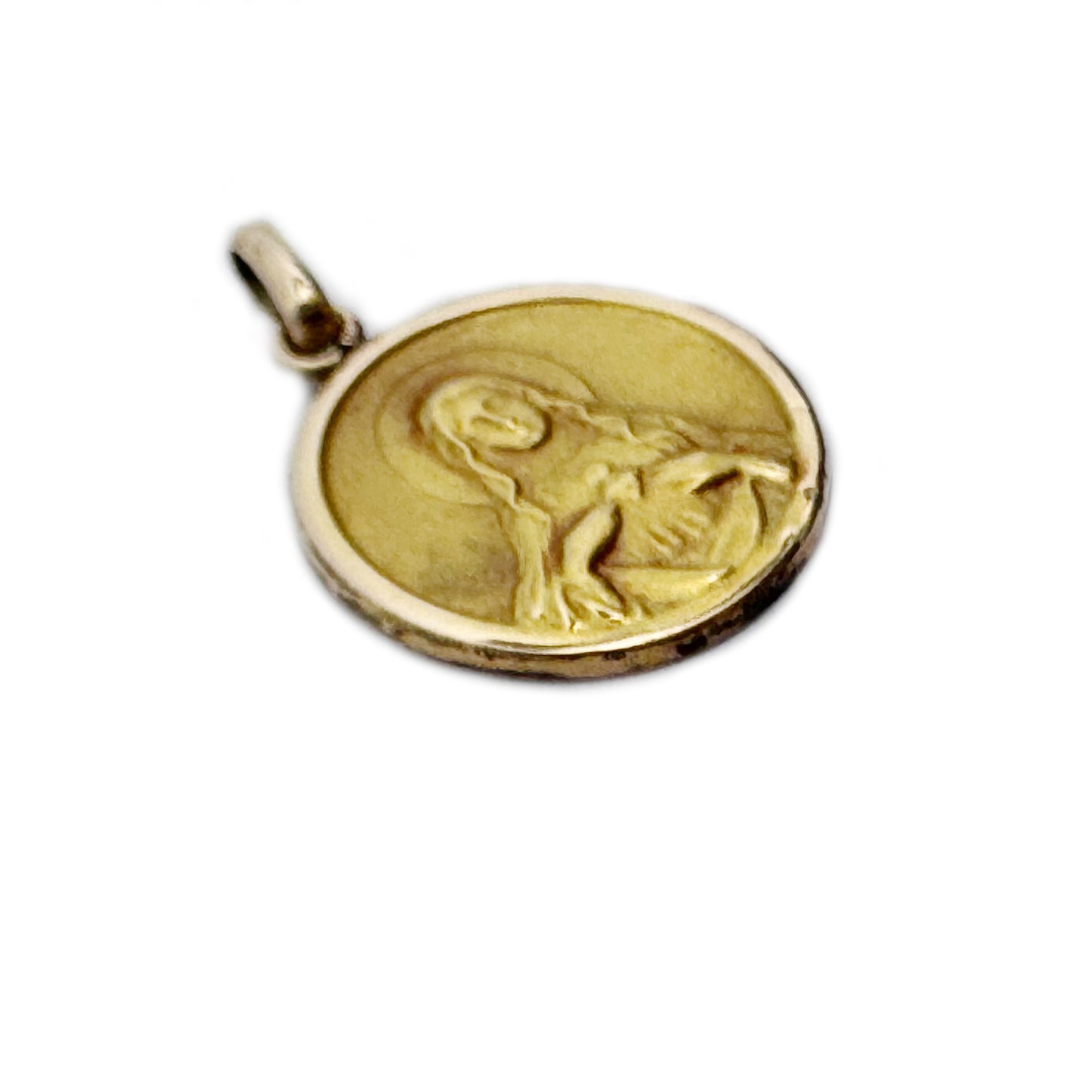 Antique 18k Gold Virgin Mary Medal, Immaculate Heart of Mary Pendant, 1920s Portuguese Religious Charm, Catholic Jewellery Gift