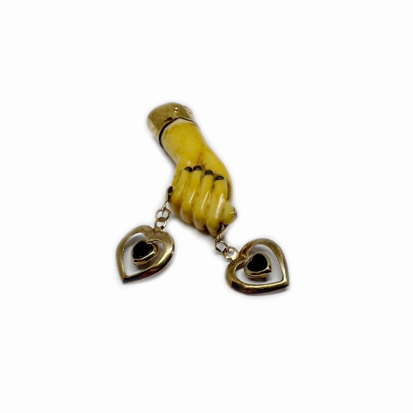 Antique 9K Gold Figa, 9k Gold Heart, Bone Hand Pendant, 1940s Hand Pendant, Mano Fico, Figa Charm, Lucky Charm, Evil Eye, Heart Jewelry