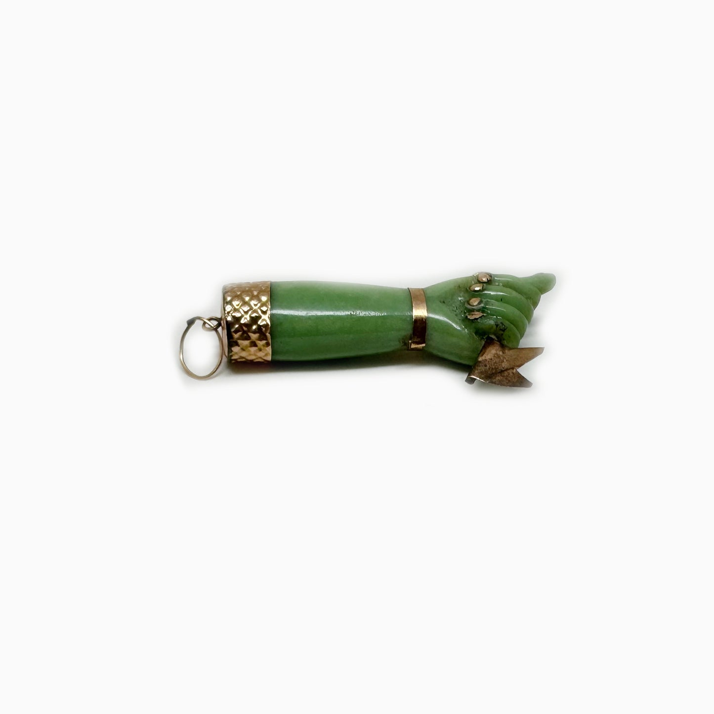 Antique 9K Gold Green Figa, Resin Fist Hand Pendant, Key, Amulet, Charm, Mano Fico Pendant, Figa Charm, Evil Eye Pendant, Lucky Charm