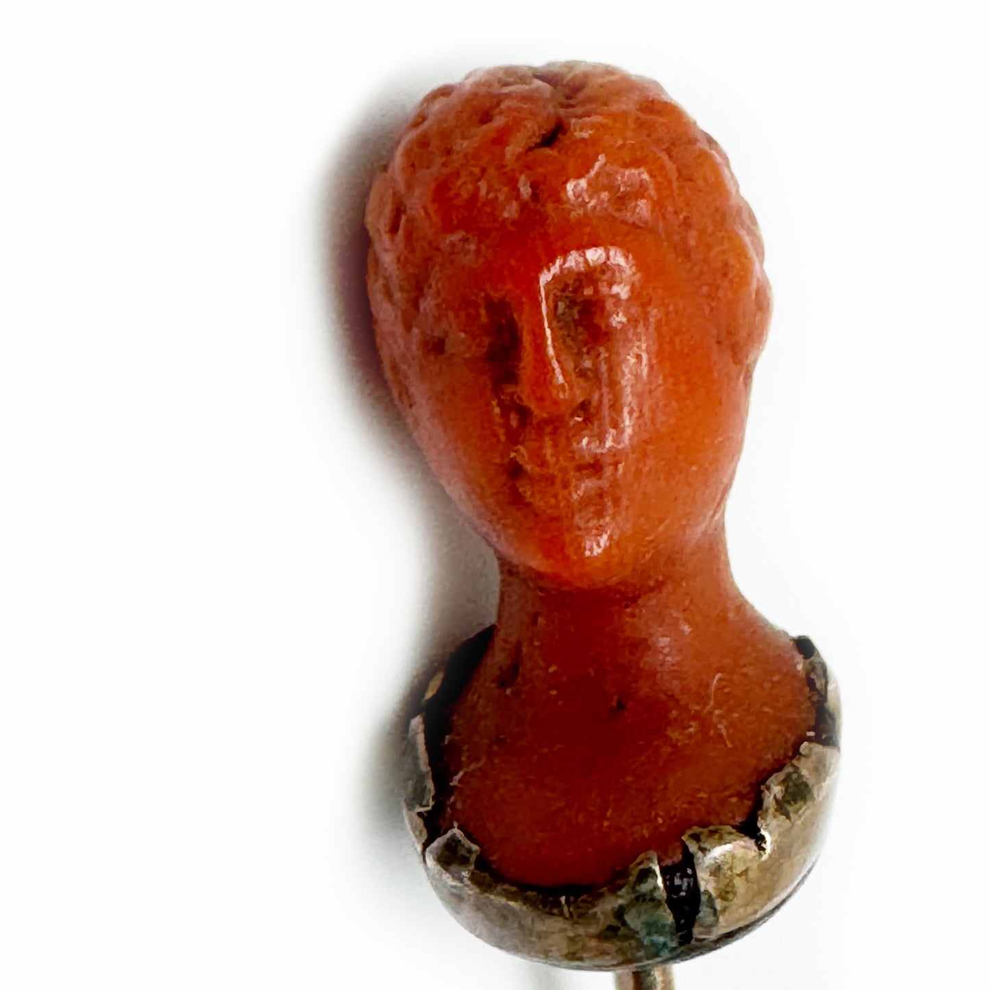 Carved Coral Head Stick Pin, Antique Victorian 9k Gold Collar, Roman Style Bust