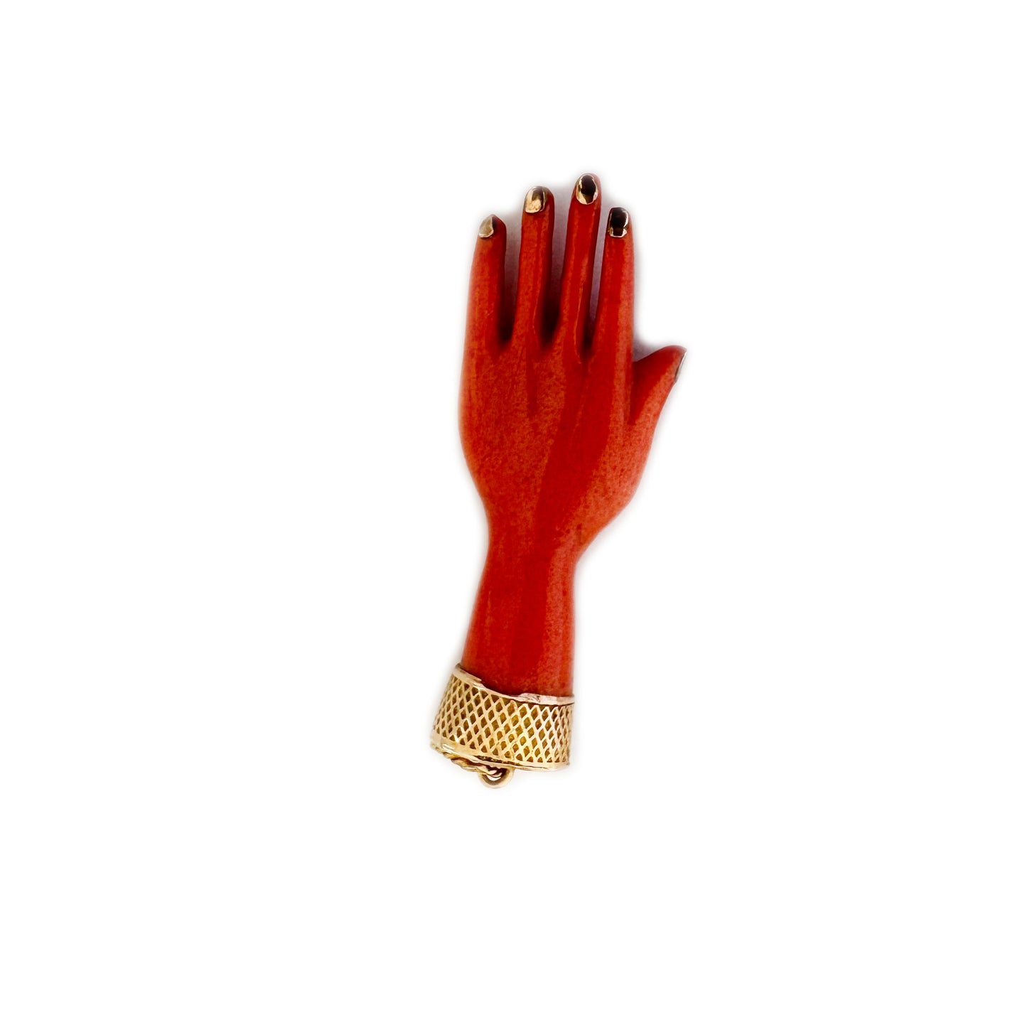 Antique 9k Gold Coral Celluloid Hand Charm, 1930s Hand Pendant, 9 ct Gold, Hand Jewelry, Antique Lucky Charm, Hand Charm, Figa Charm