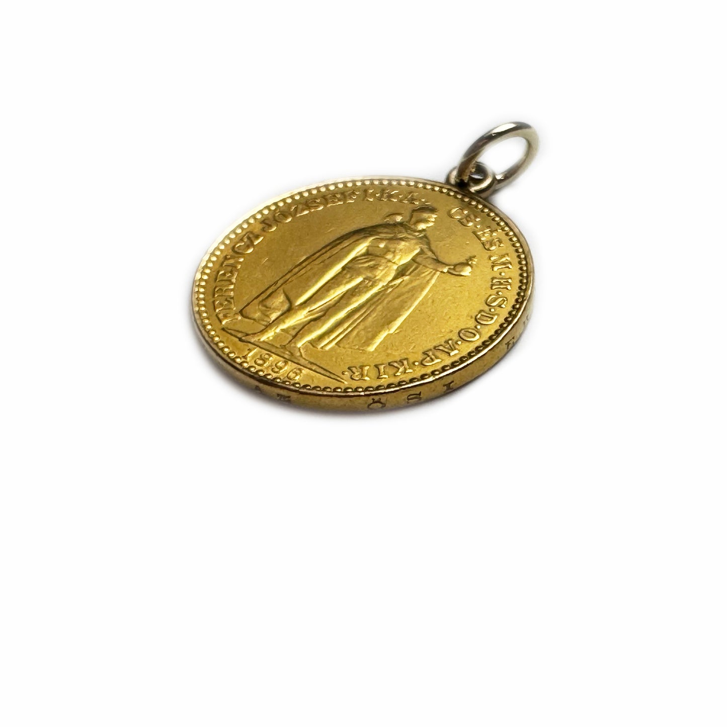 Antique 21k Solid Gold Hungarian 20 Korona Coin Charm, 21 ct Gold Coin Franz Joseph I Coin Pendant, Hungary  1896 Gold Coin Charm, 7.0 grams